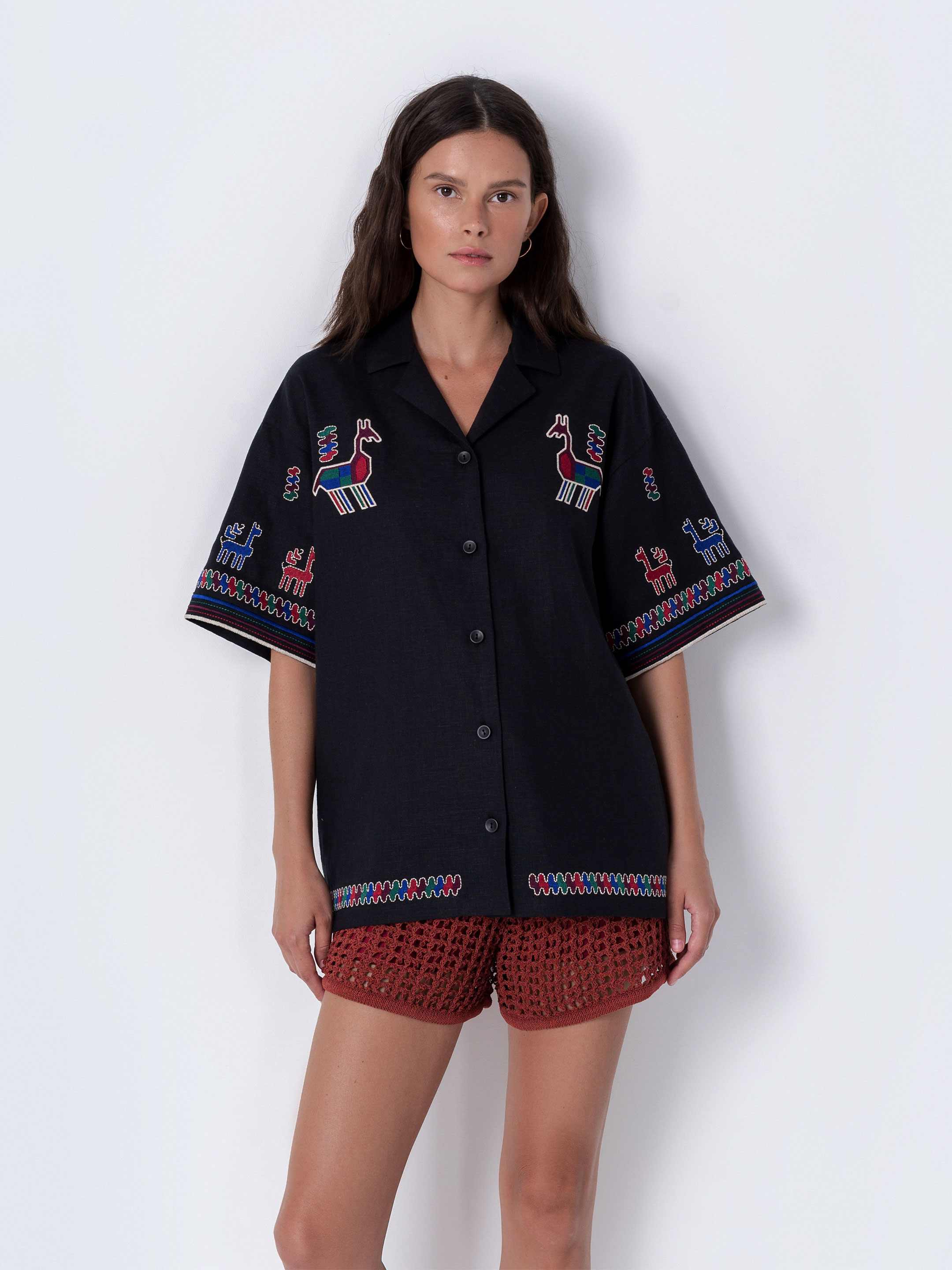 Linen shirt with short sleeves and embroidery Konyk dark - photo 1