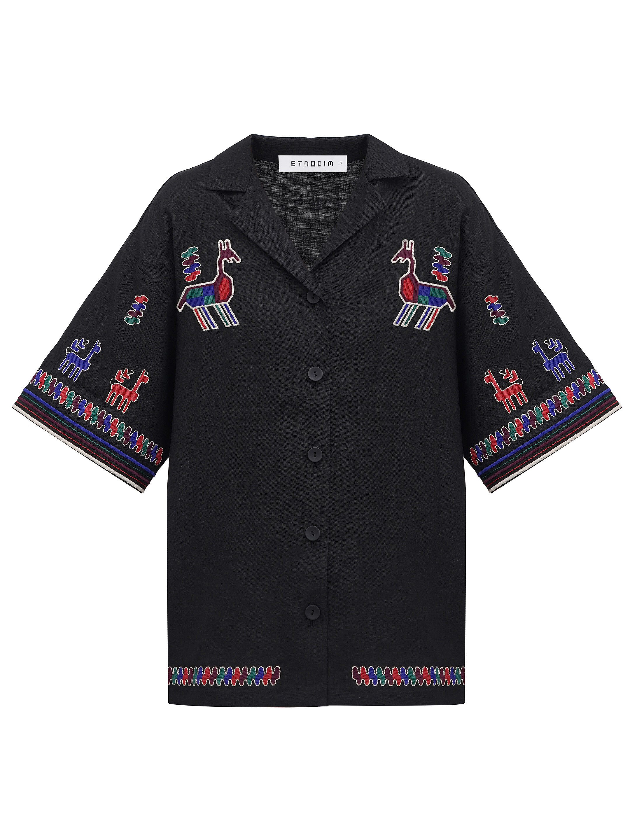 Linen shirt with short sleeves and embroidery Konyk dark sizes
