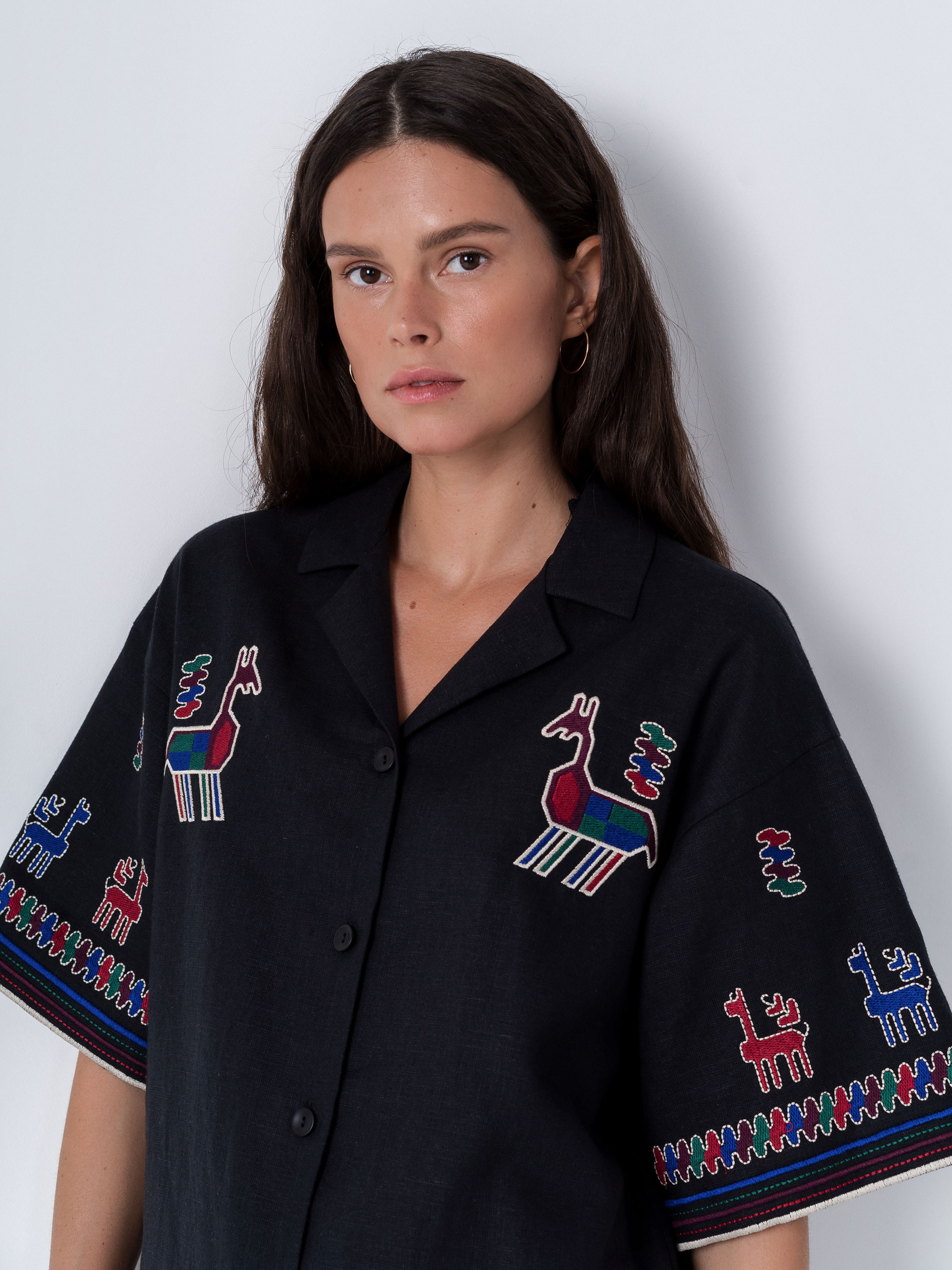 Linen shirt with short sleeves and embroidery Konyk dark - photo 2