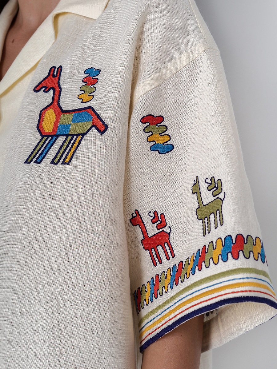 Linen shirt with short sleeves and embroidery Konyk [0]