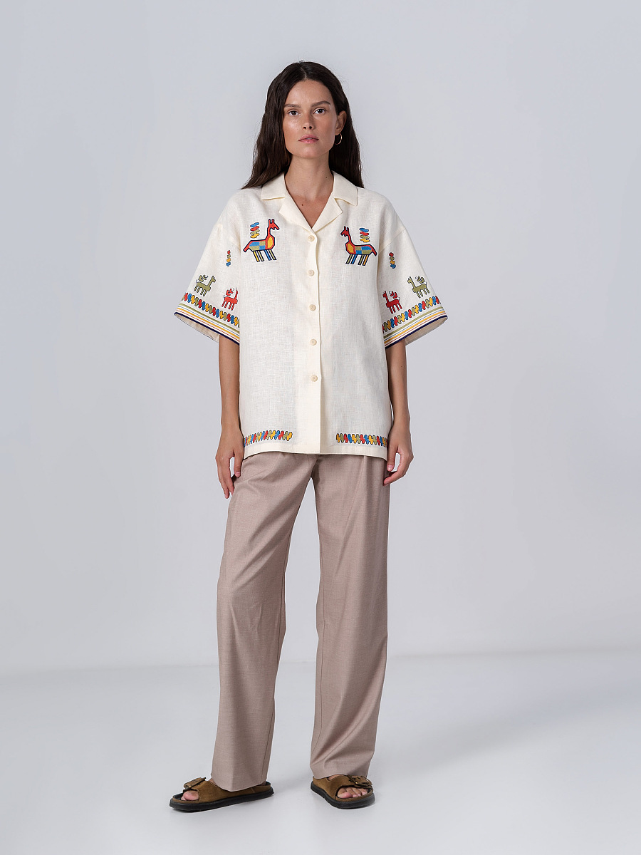 Linen shirt with short sleeves and embroidery Konyk [0]
