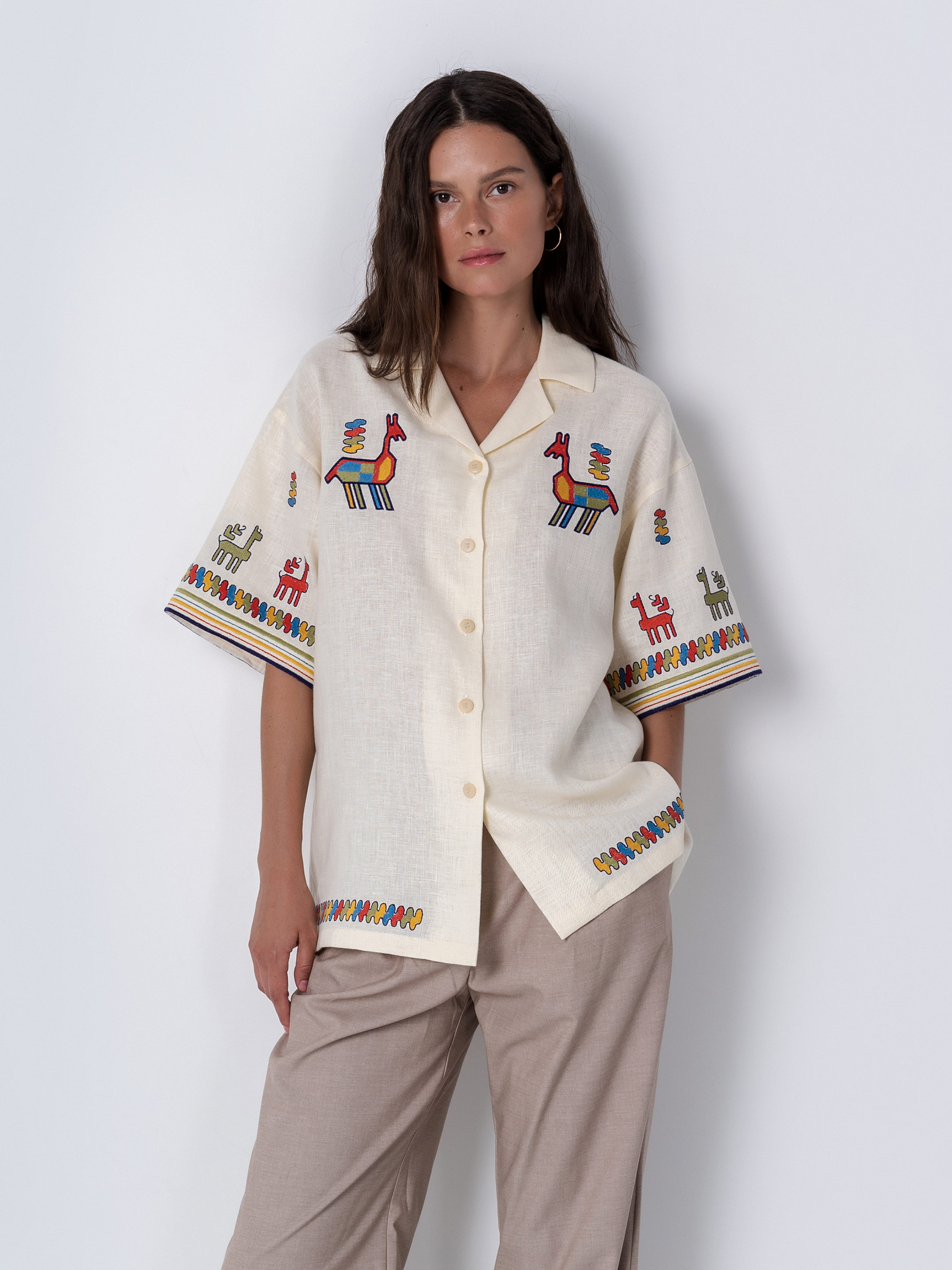 Linen shirt with short sleeves and embroidery Konyk - photo 1