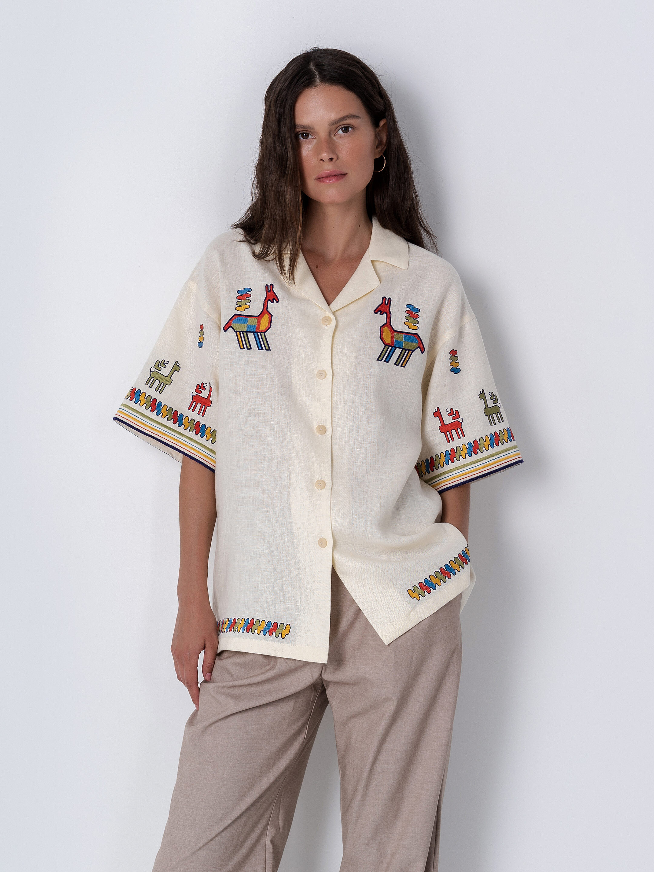 Linen shirt with short sleeves and embroidery Konyk Buy