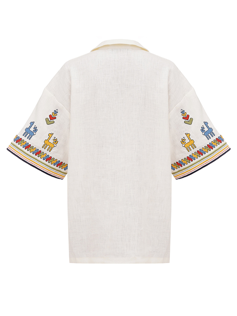 Linen shirt with short sleeves and embroidery Konyk [0]