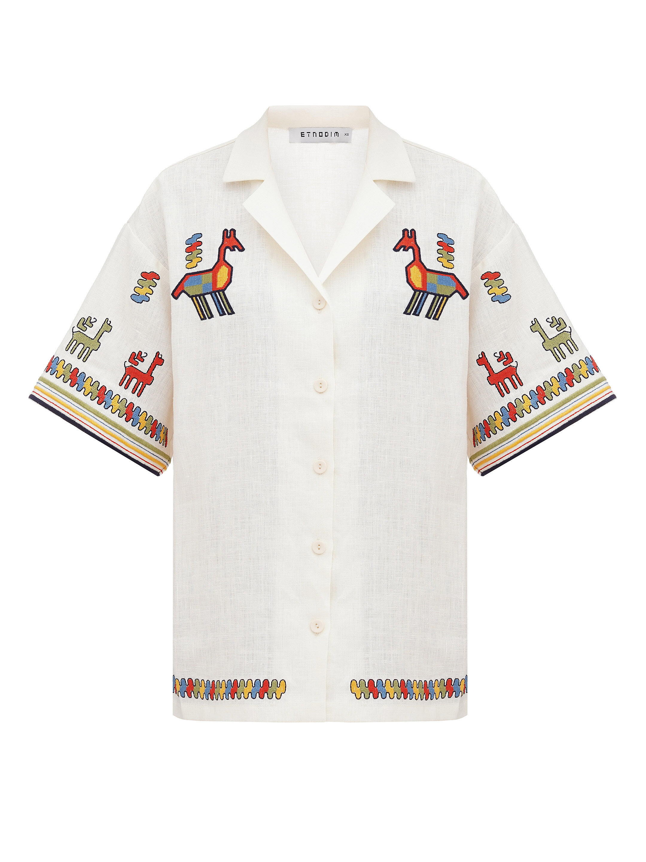 Linen shirt with short sleeves and embroidery Konyk fitting