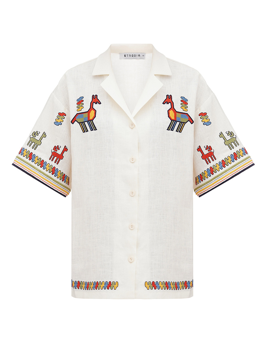 Linen shirt with short sleeves and embroidery Konyk [0]