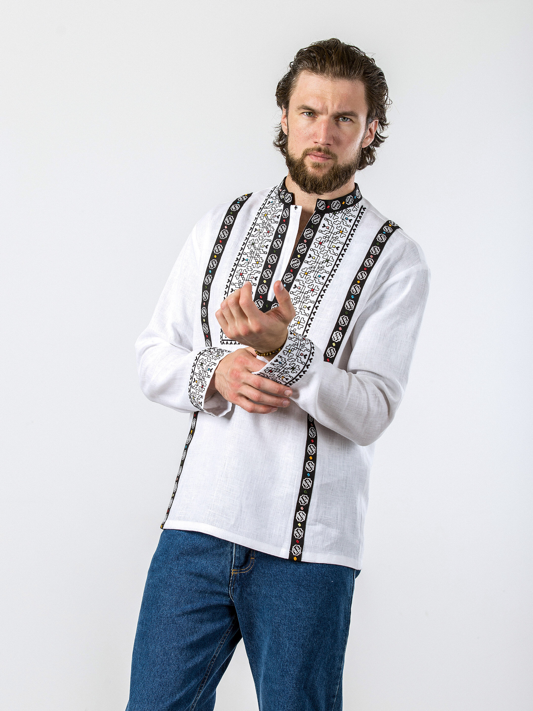 White embroidered linen shirt Hutsul White choose