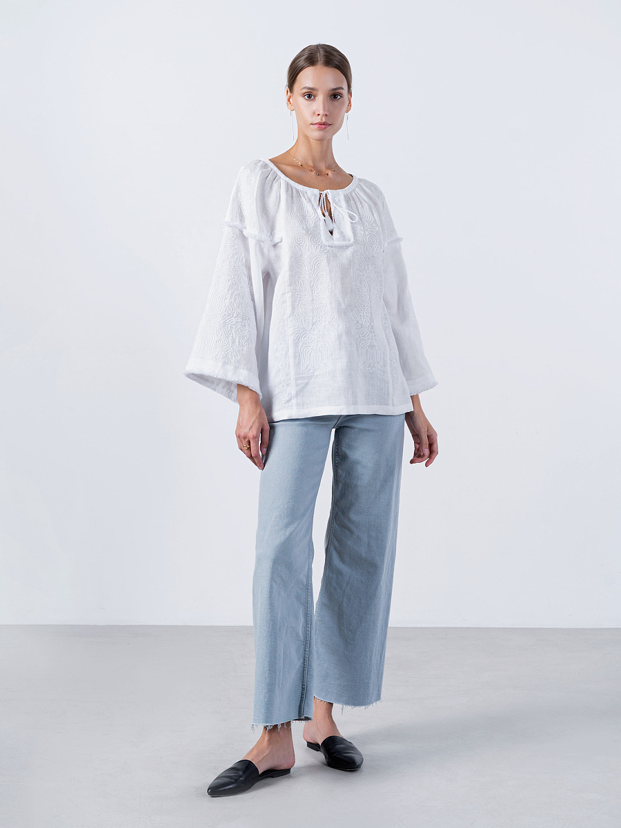 Women's embroidered shirt white on white PEARL [0]