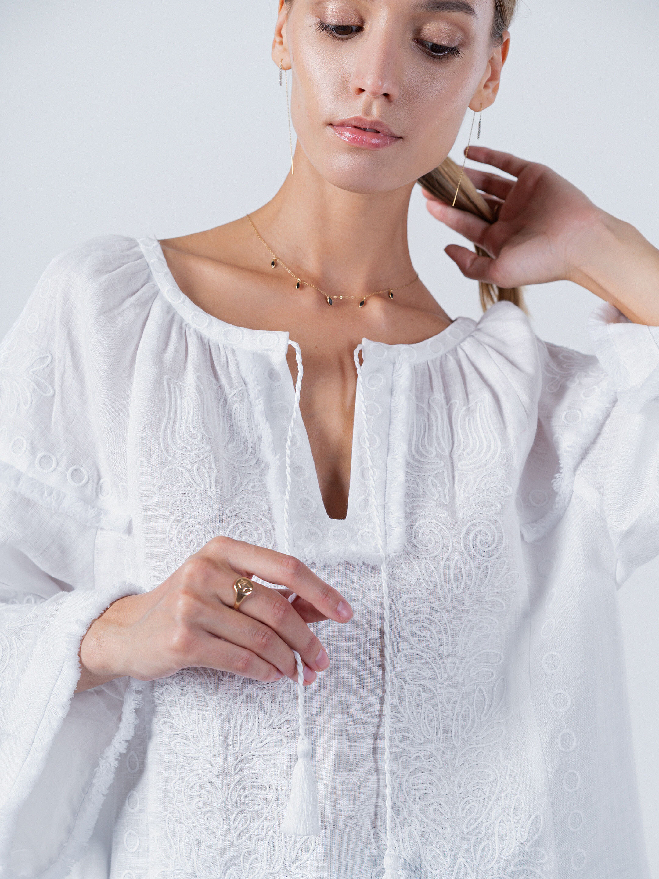 Women's embroidered shirt white on white PEARL sizes