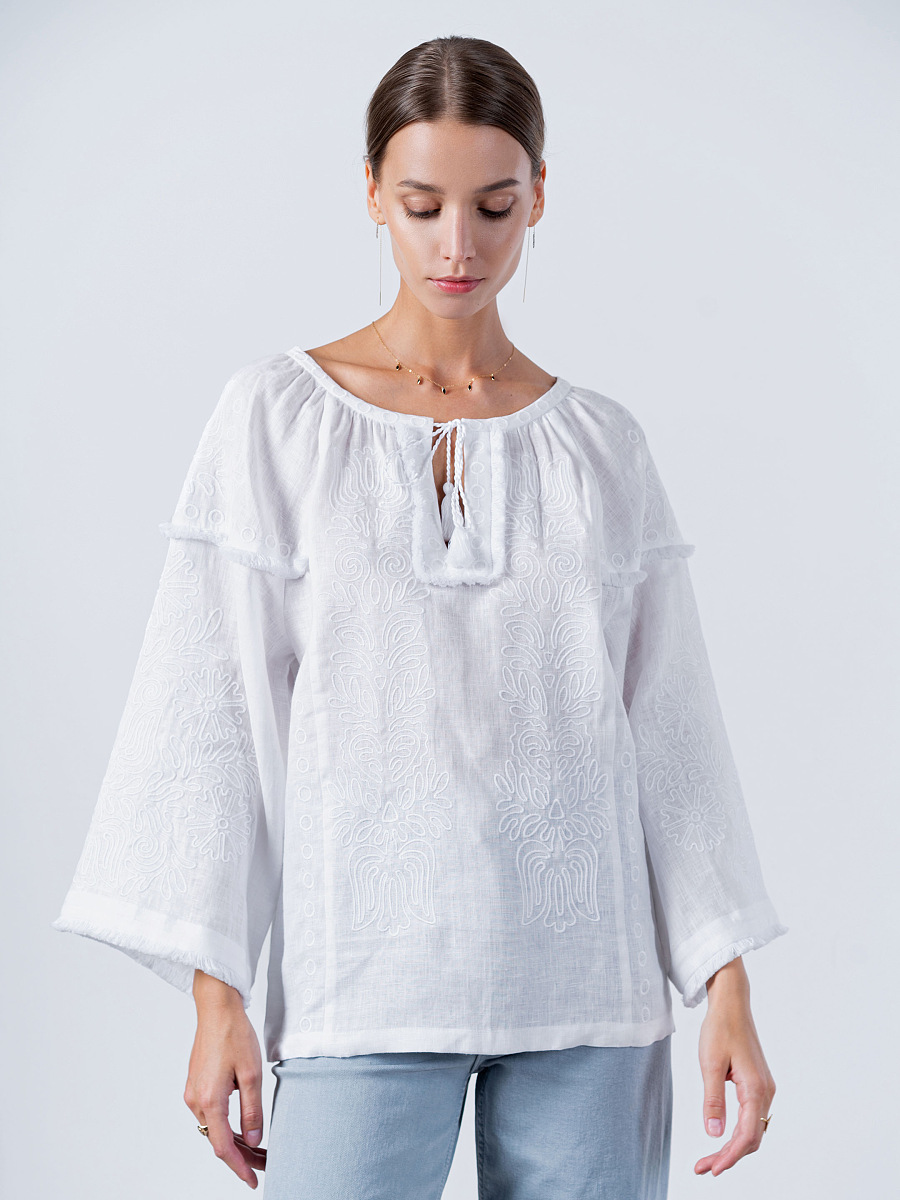 Women's embroidered shirt white on white PEARL [0]