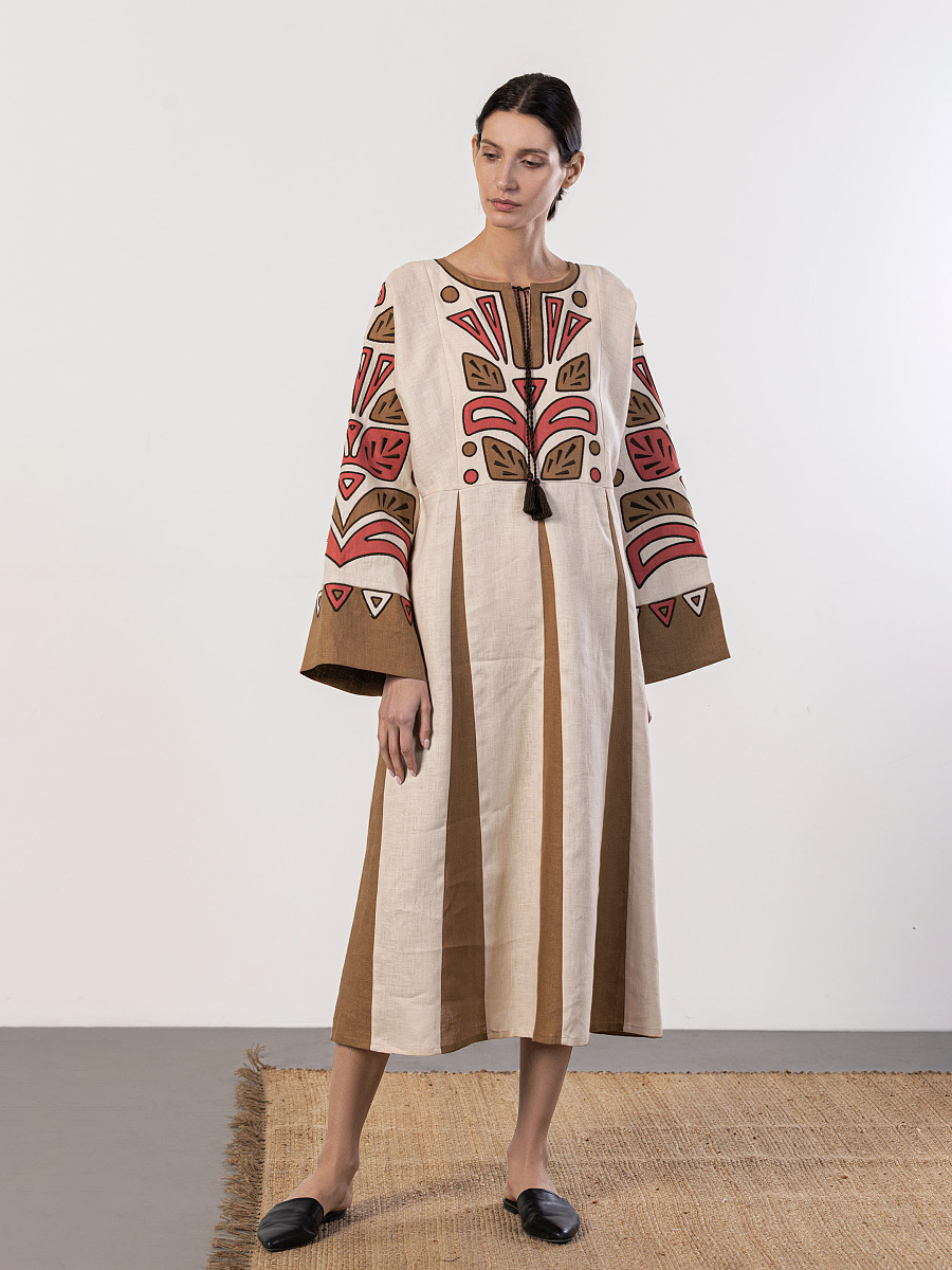 Free cut linen dress with applique Rio [0]