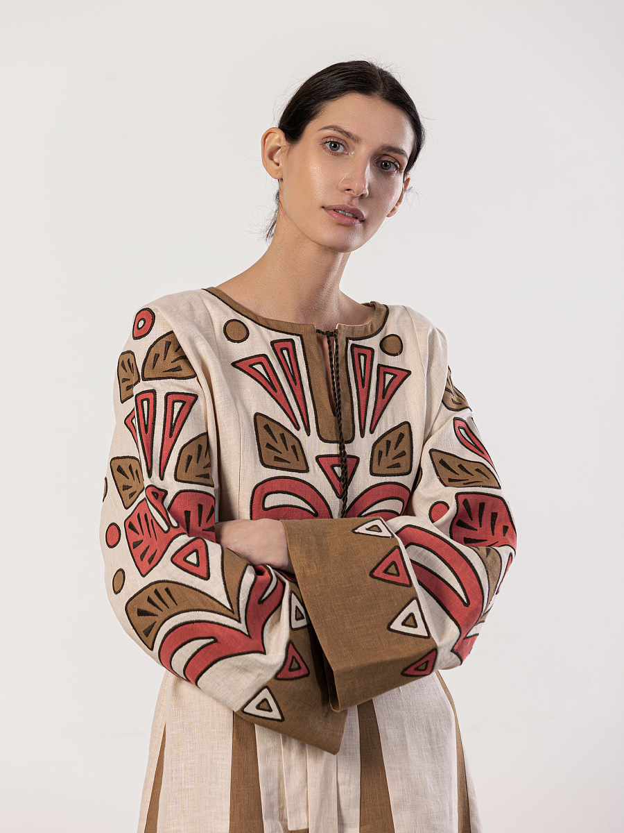 Free cut linen dress with applique Rio [0]