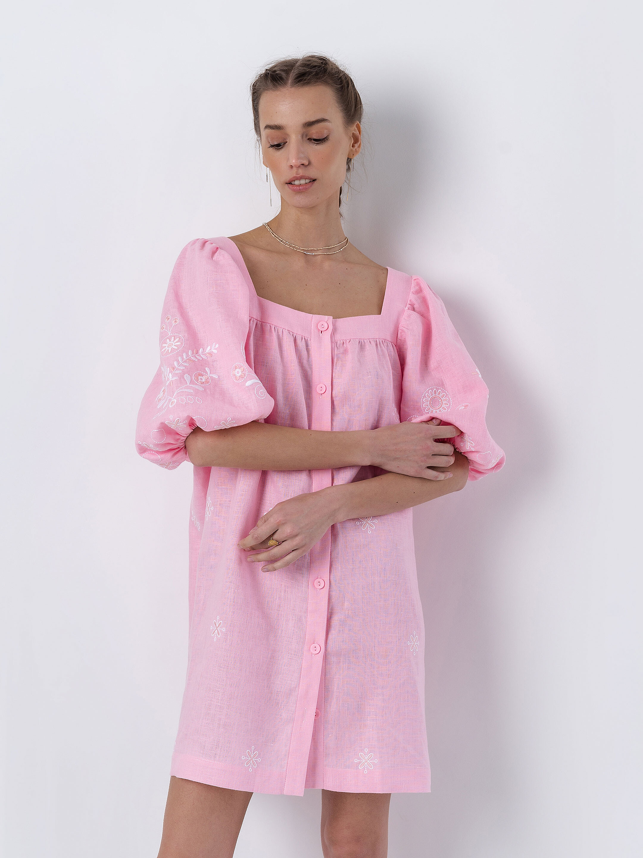 Linen pink dress Holly fitting