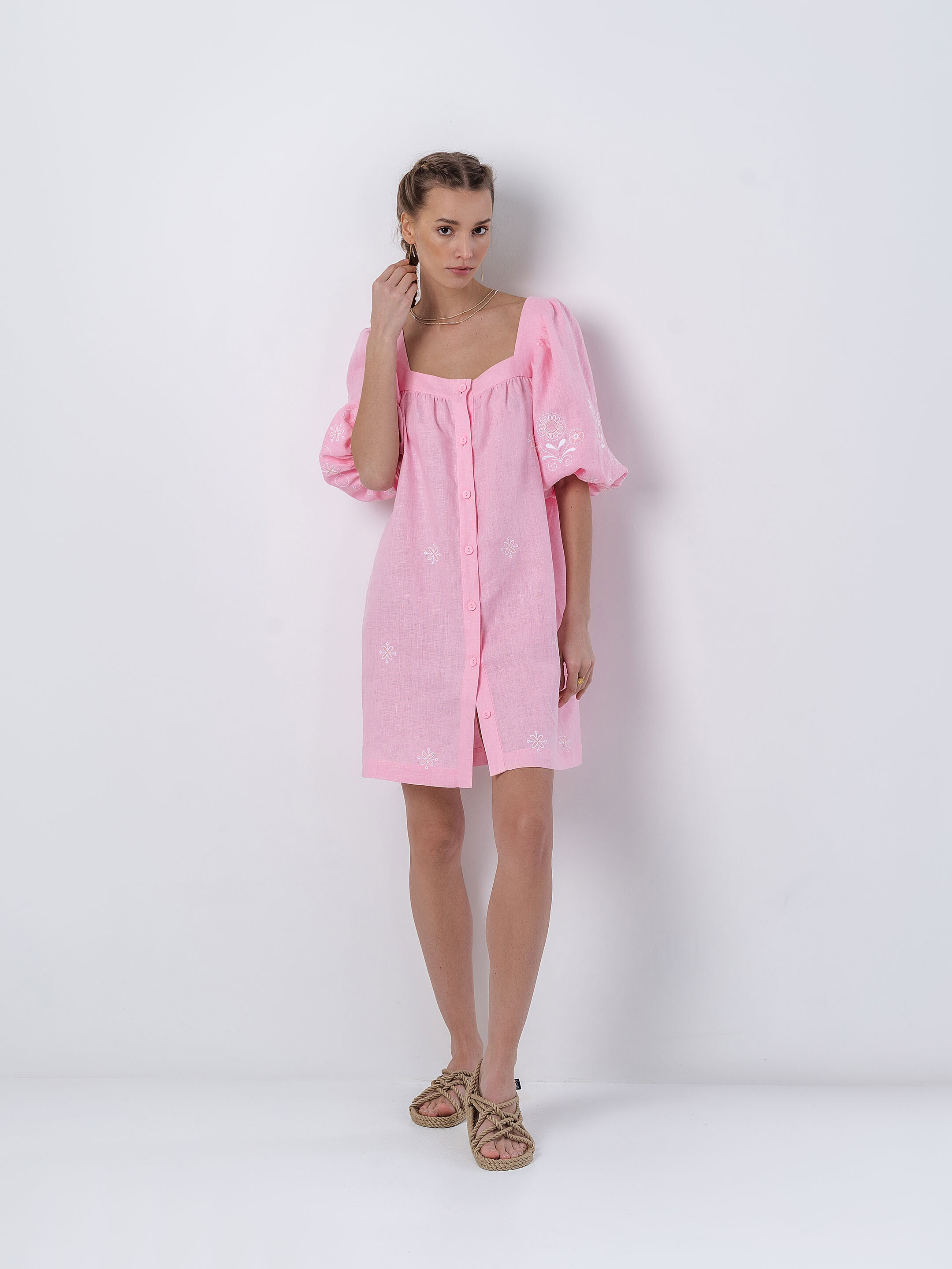 Linen pink dress Holly sizes