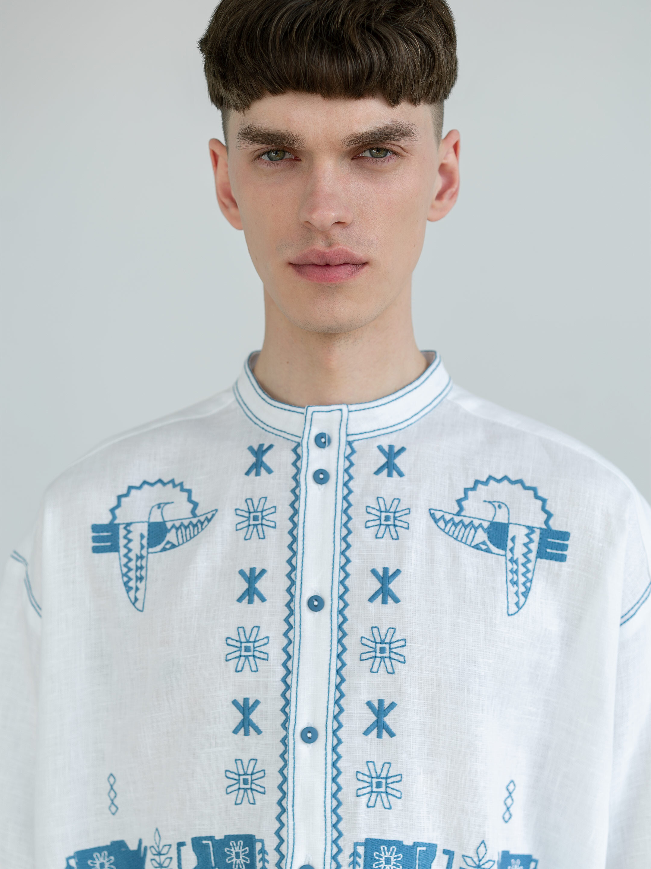 Men's linen shirt with embroidery Adam ціна