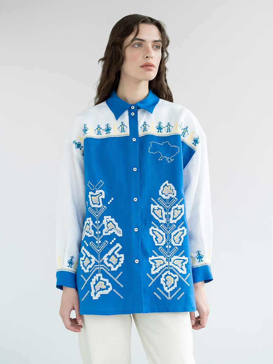 Linen shirt with embroidered cities-heroes Smilyvist [0]