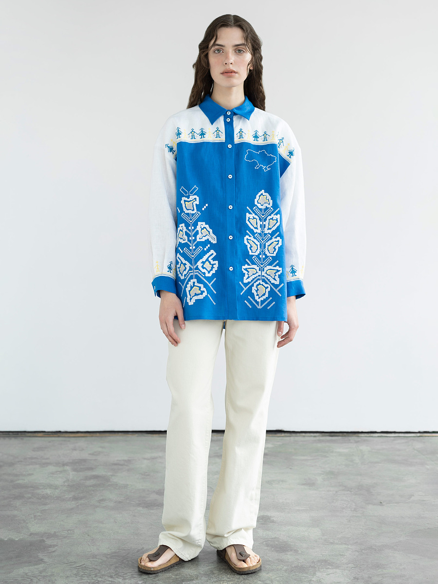 Linen shirt with embroidered cities-heroes Smilyvist [0]