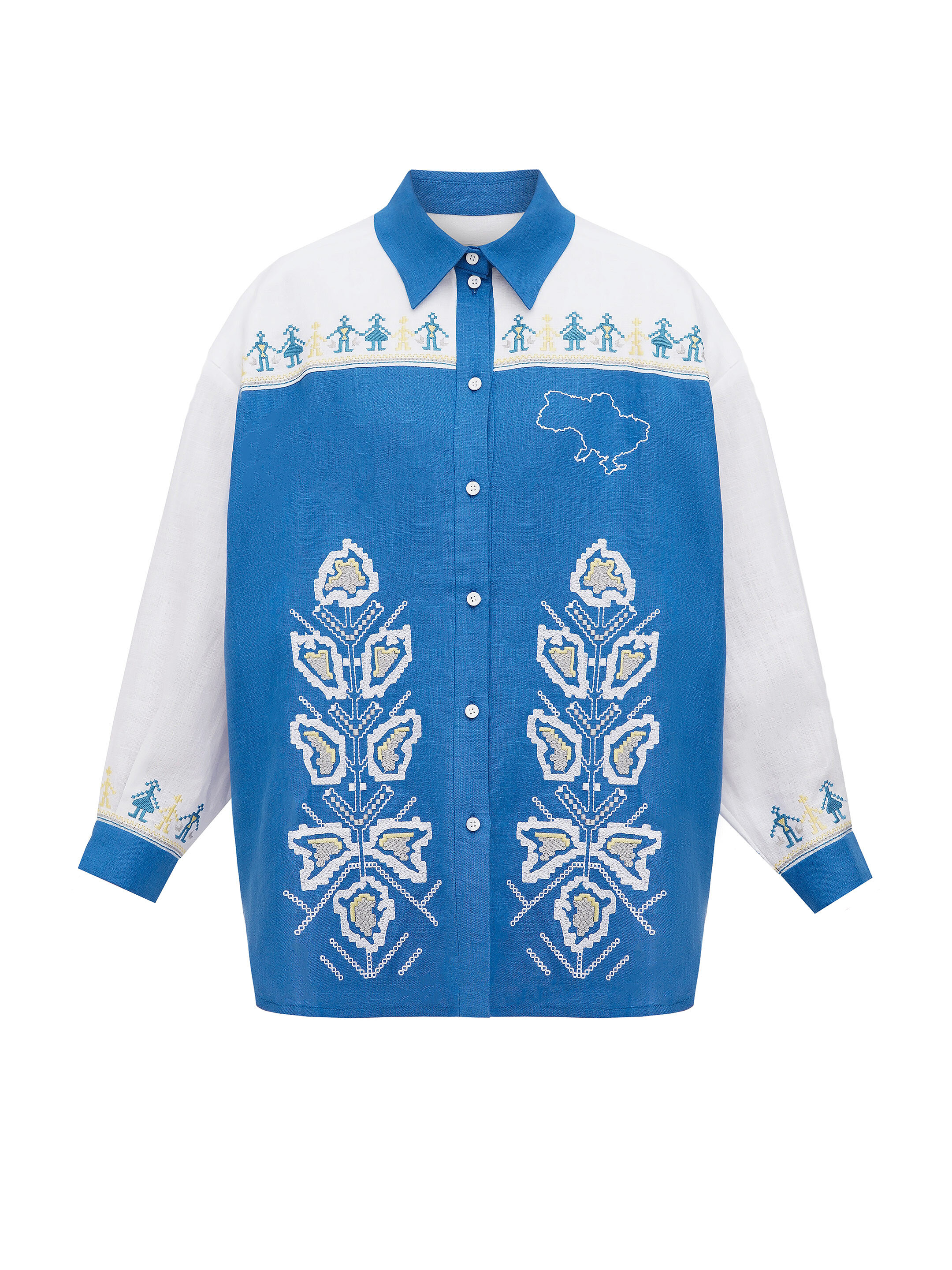 Linen shirt with embroidered cities-heroes Smilyvist sizes