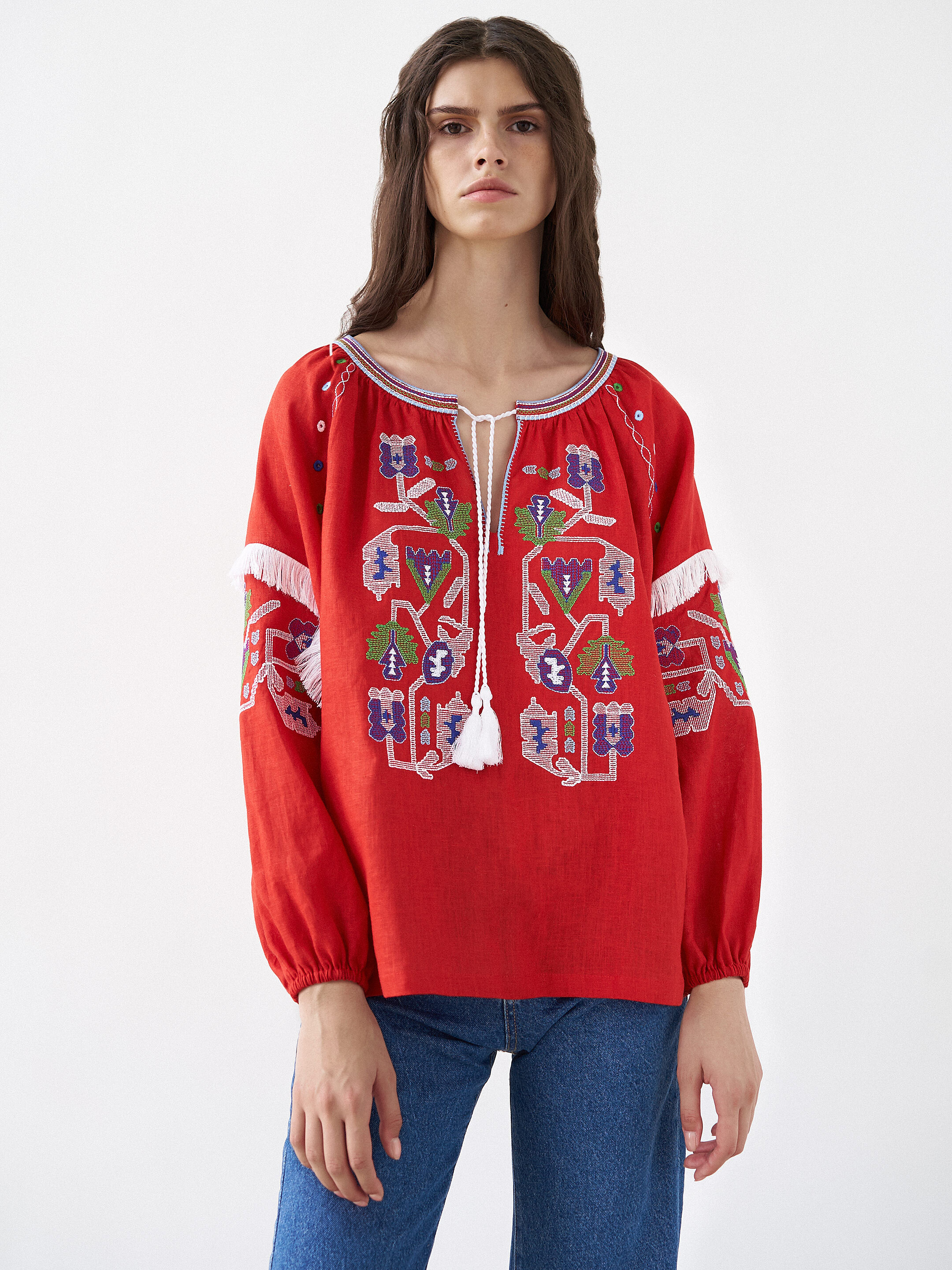Linen shirt with floral embroidery Oksamyt sizes