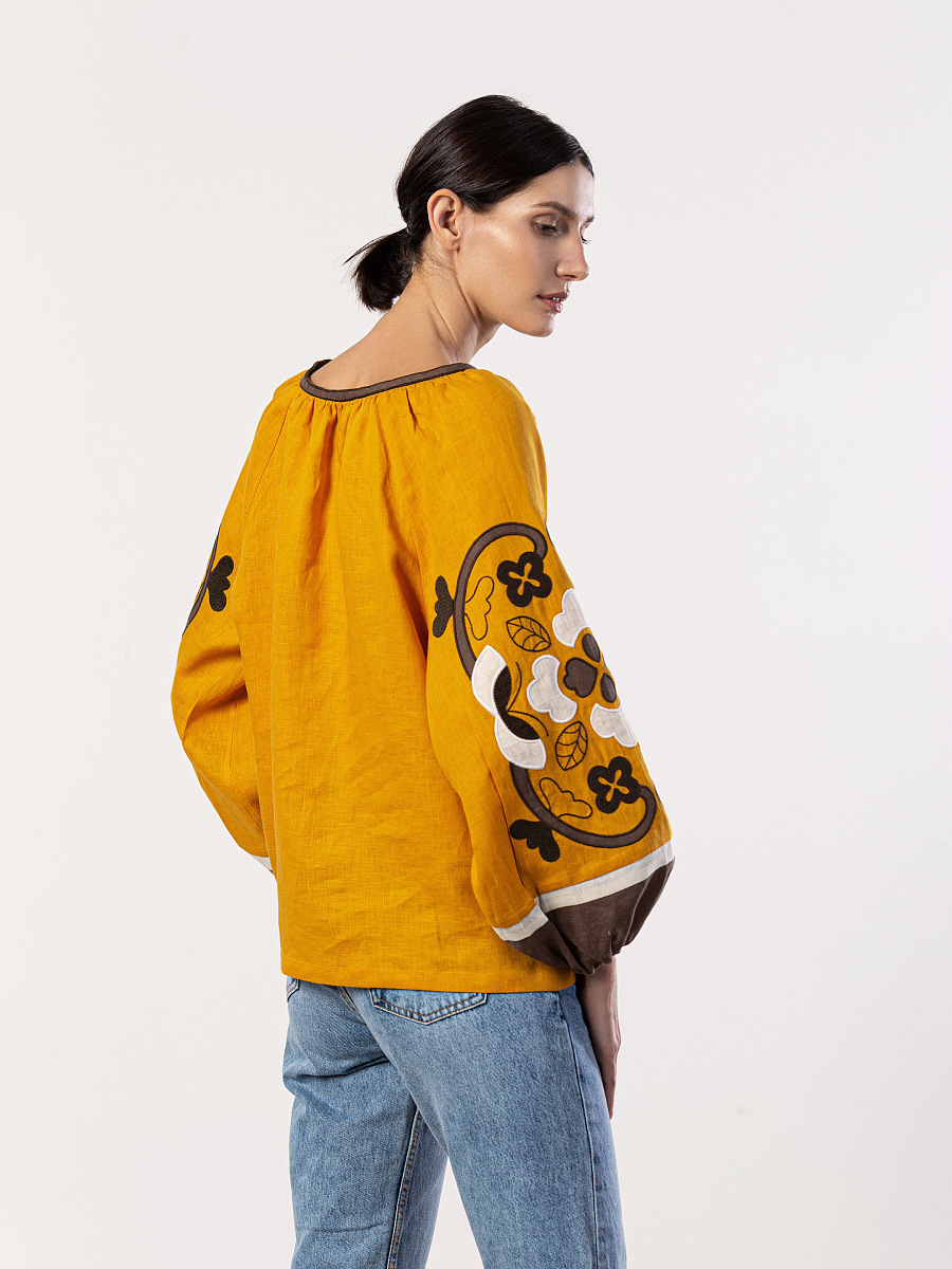 Embroidered shirt in yellow linen Sunny [0]