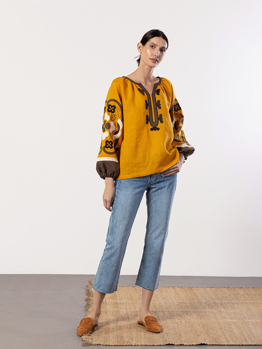 Embroidered shirt in yellow linen Sunny [0]
