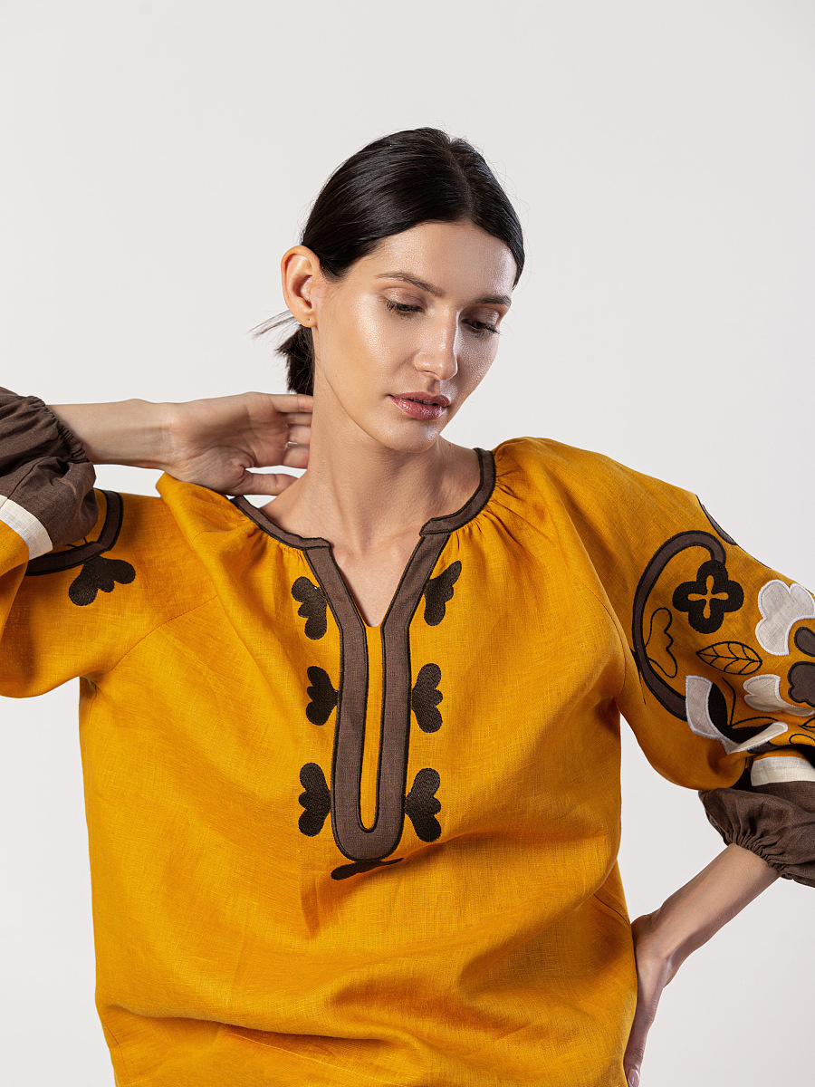 Embroidered shirt in yellow linen Sunny [0]