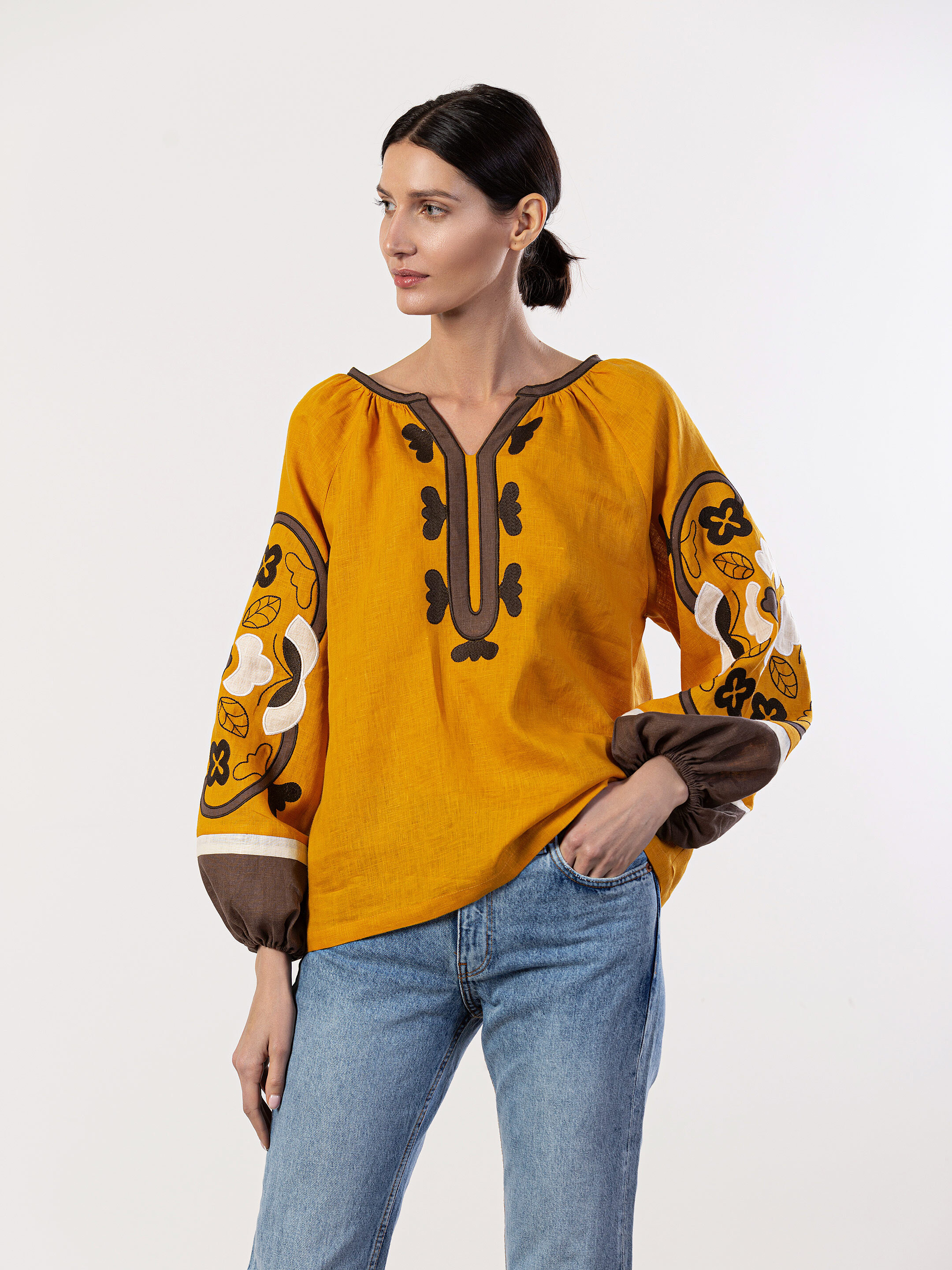 Embroidered shirt in yellow linen Sunny Buy
