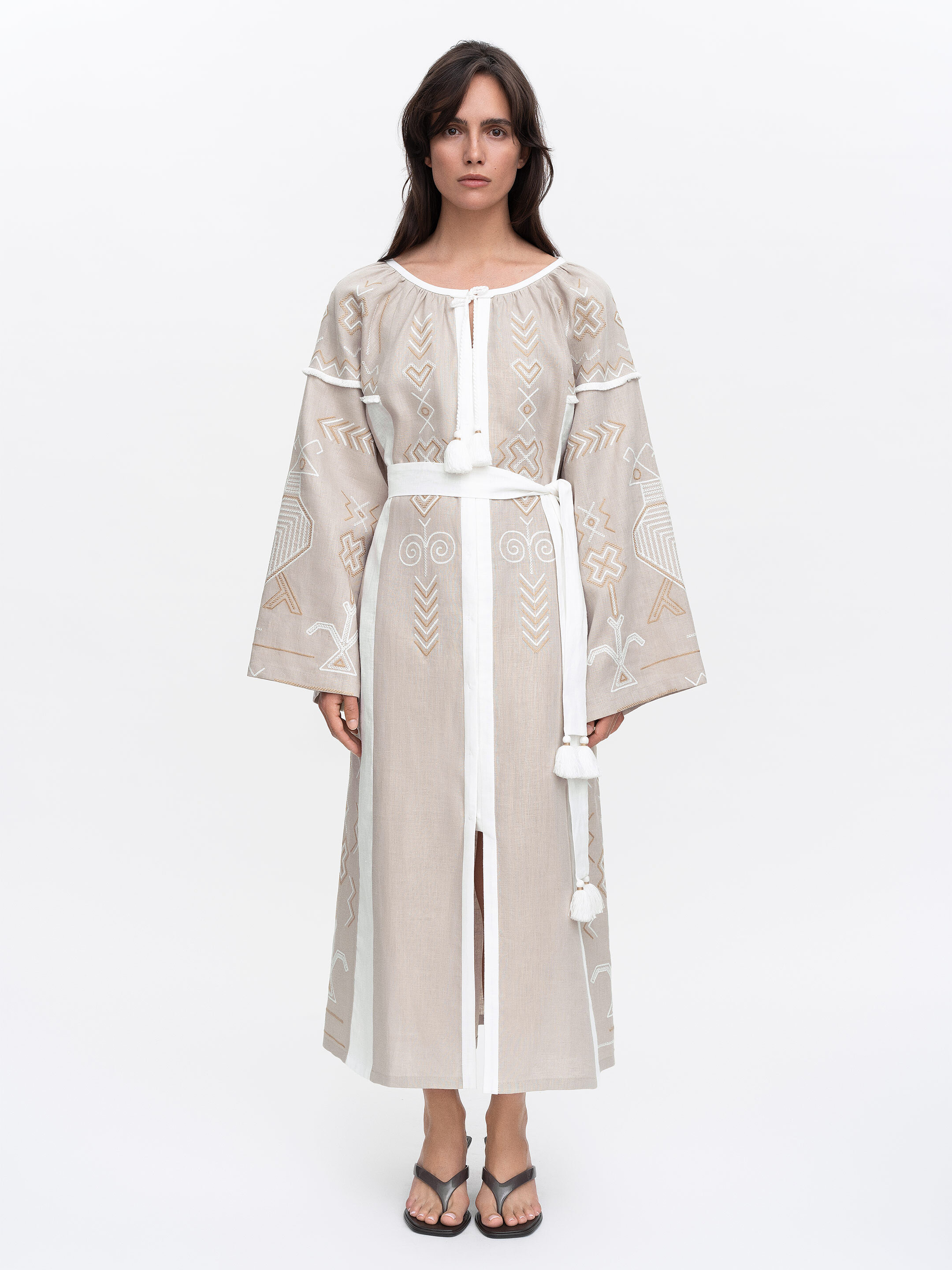 Embroidered dress in delicate beige Zozulya fitting