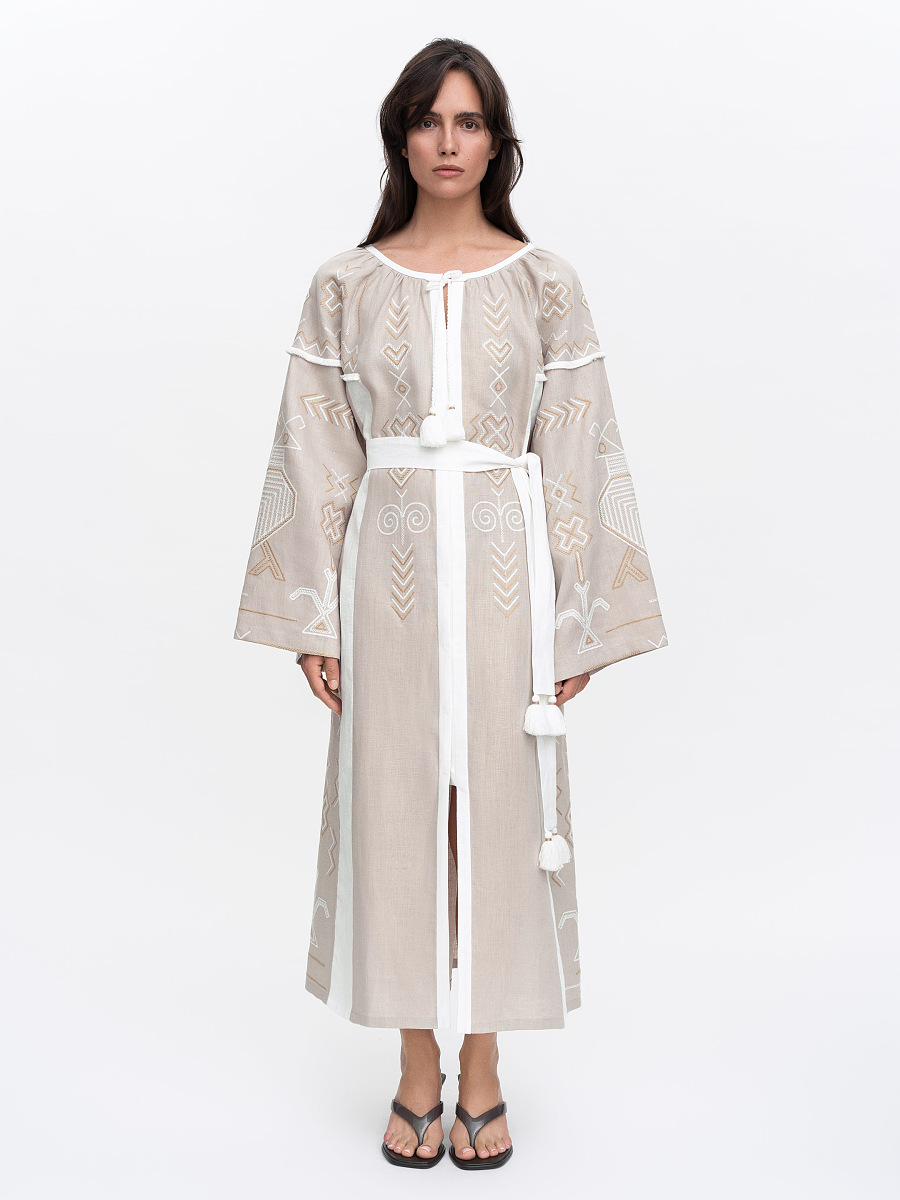 Embroidered dress in delicate beige Zozulya [0]