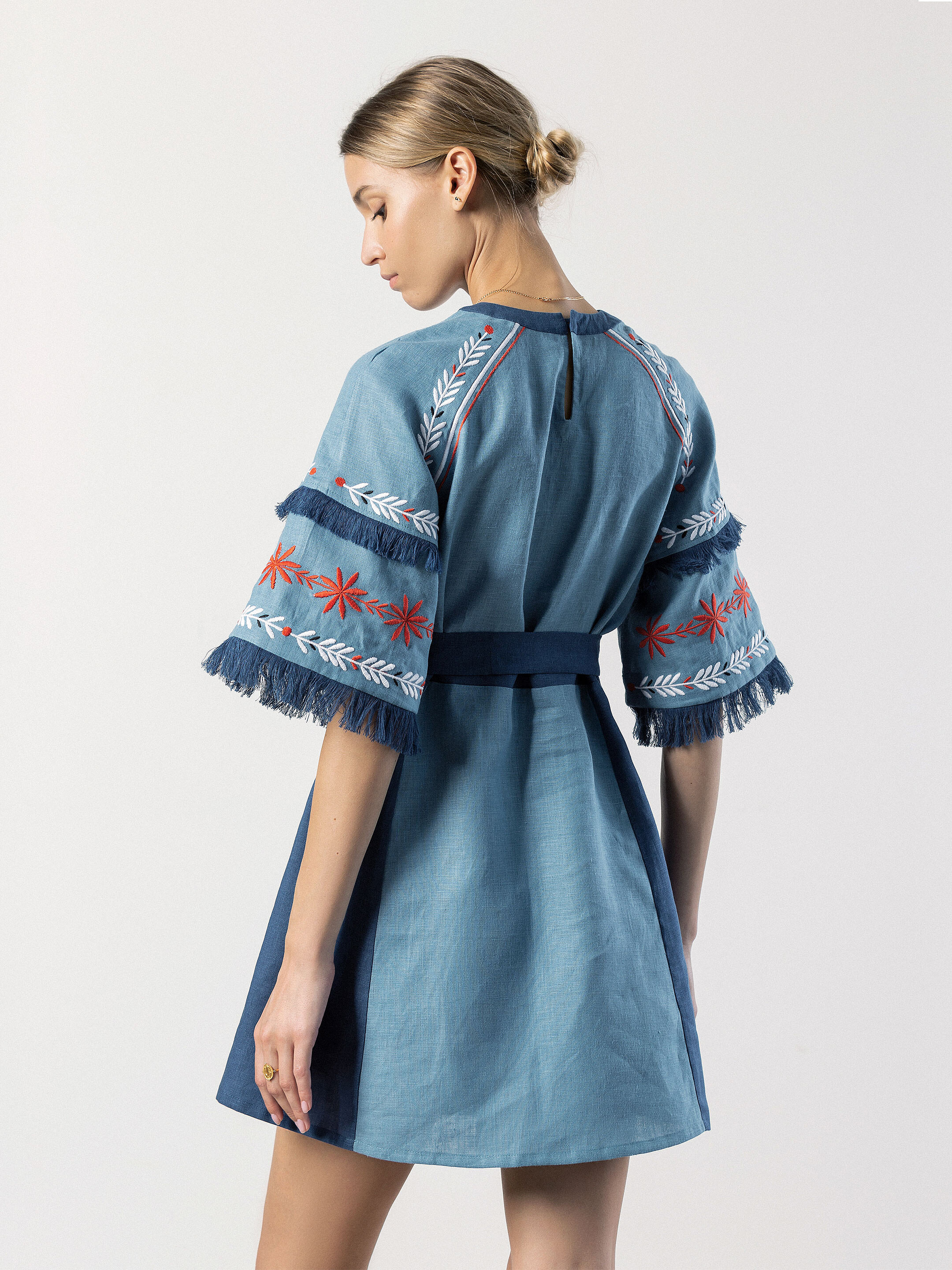 Short linen dress with embroidery Blue Bell photo