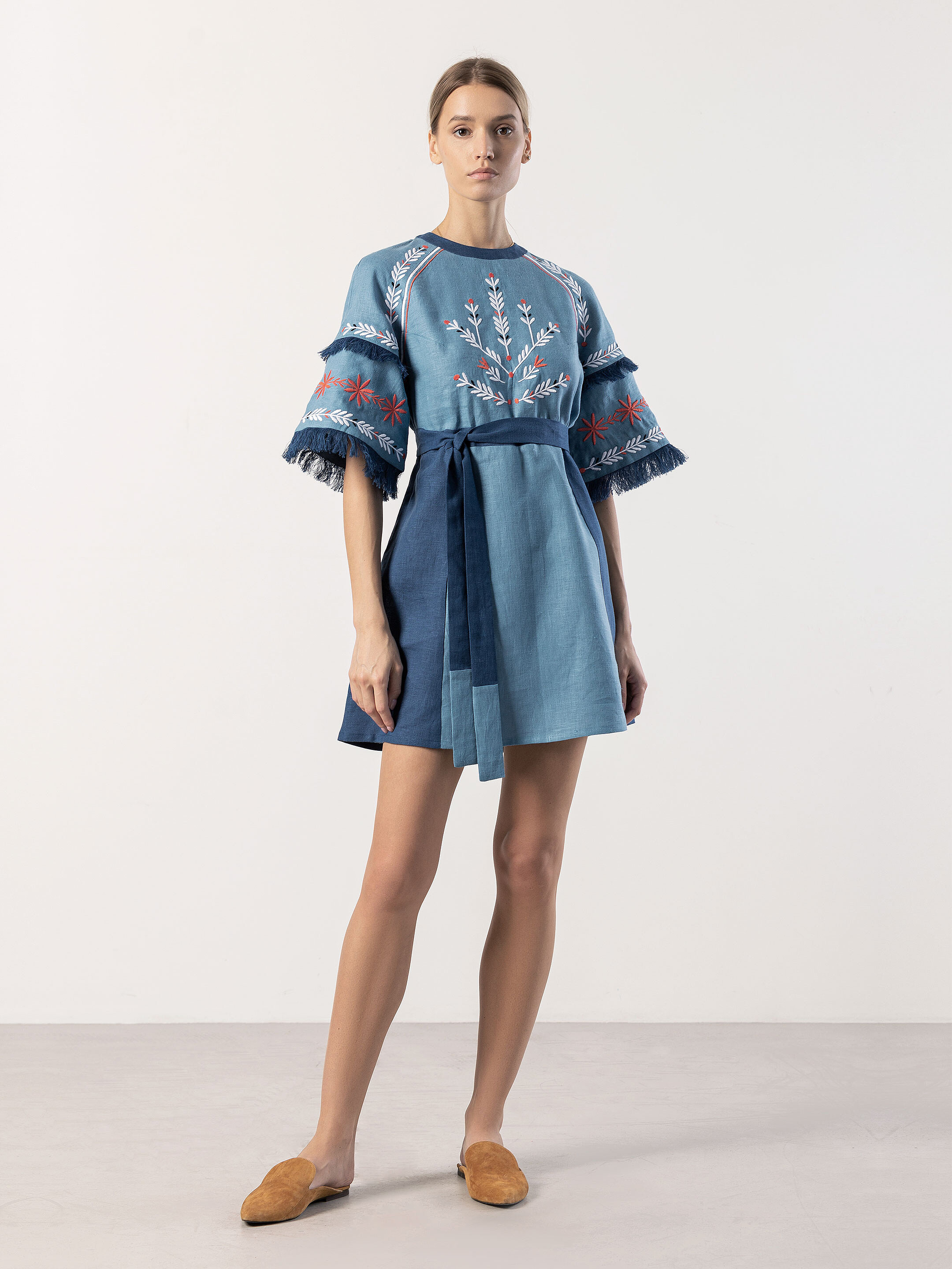 Short linen dress with embroidery Blue Bell in Ukraine