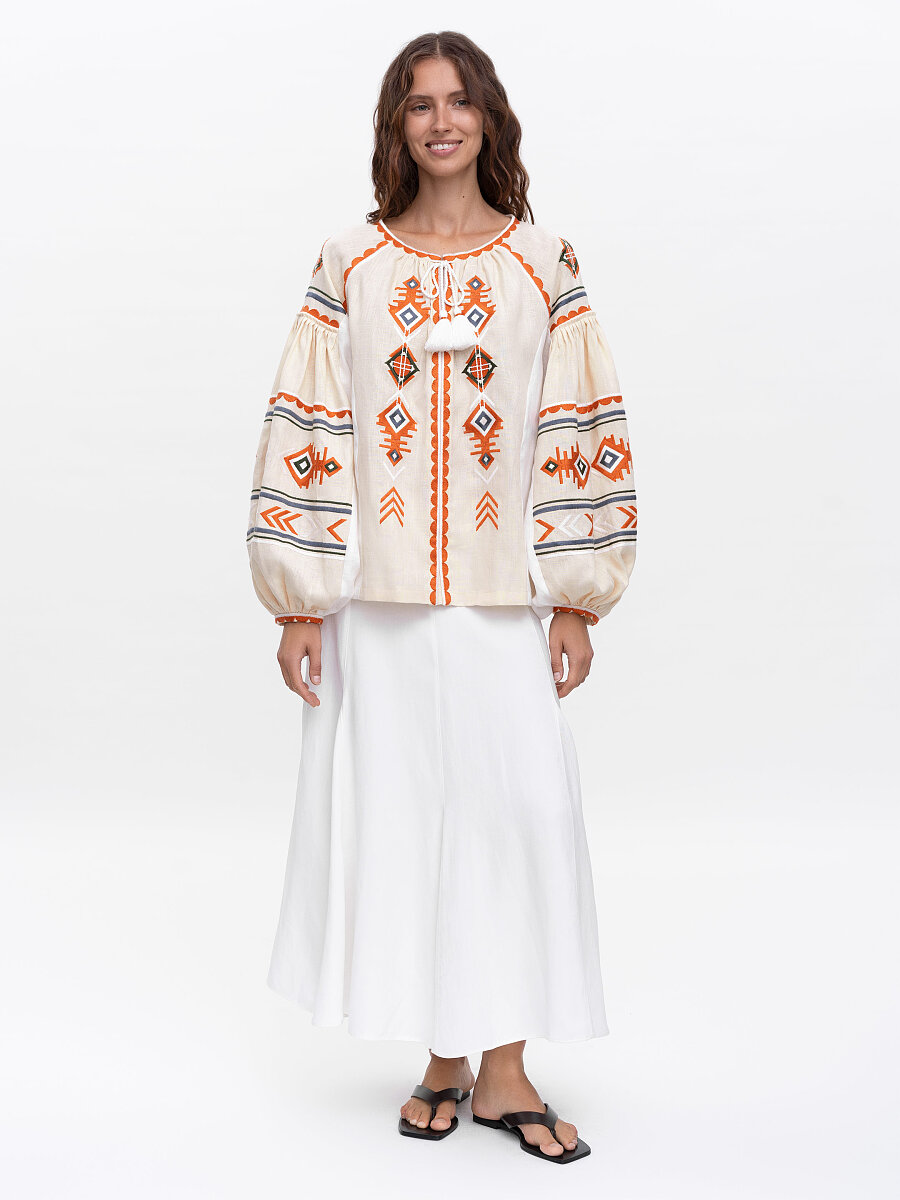 Linen embroidered shirt in boho style Pole [0]