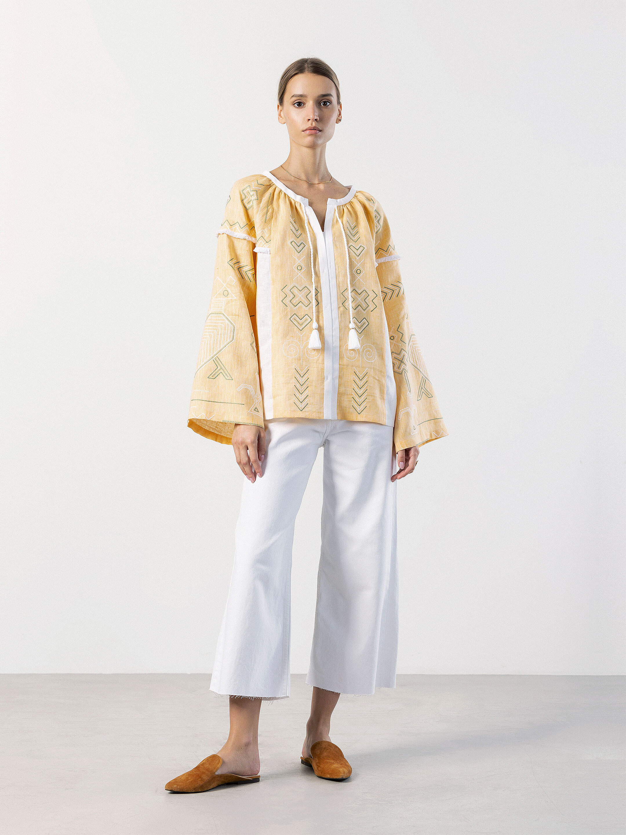 Linen embroidered free cut shirt Zozu cheap