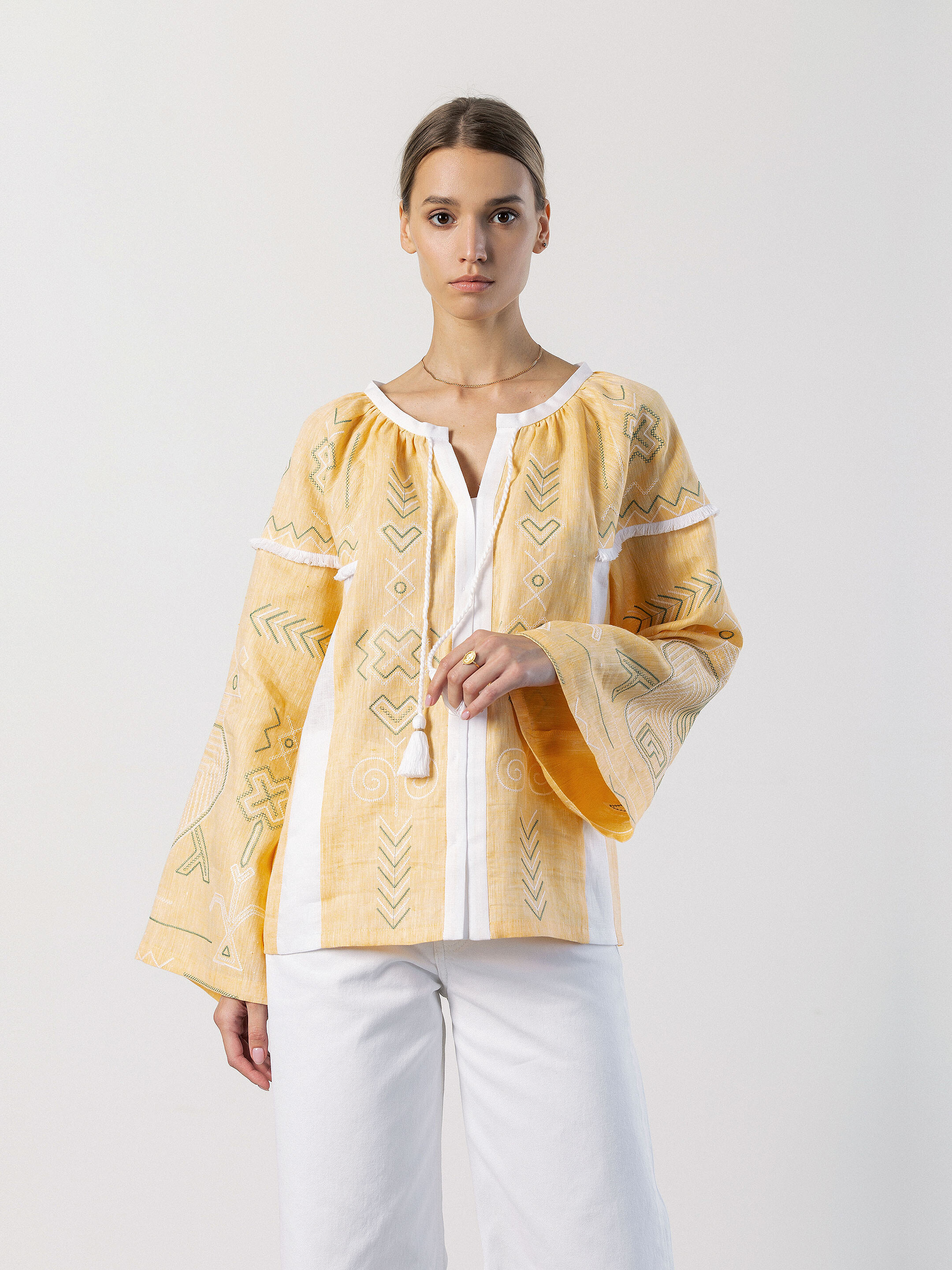 Linen embroidered free cut shirt Zozu Buy