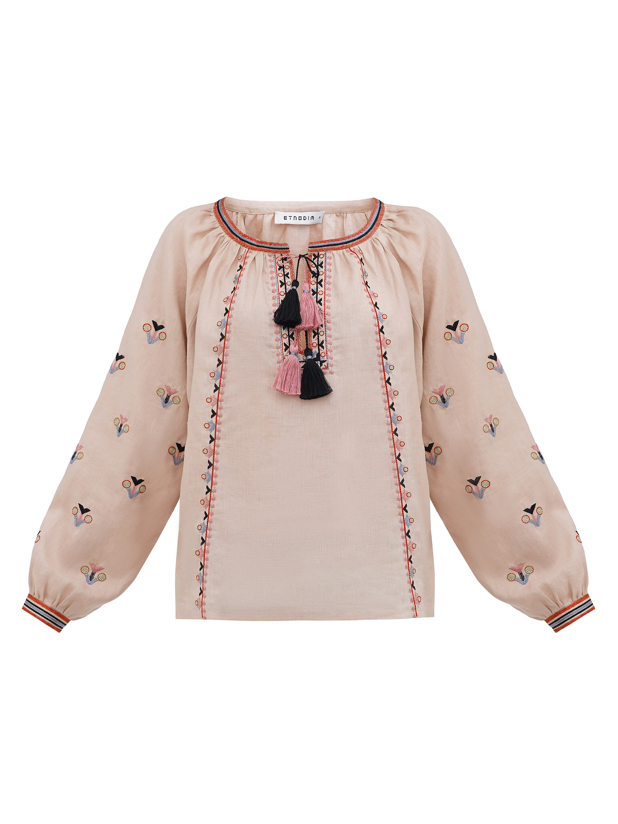 Embroidered shirt in beige linen with geometric embroidery Cream Soda sizes