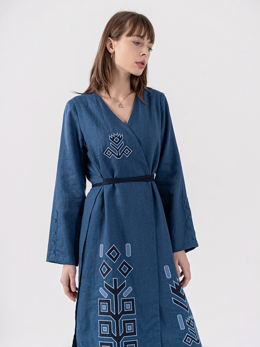 Linen embroidered wrap dress Karpaty [0]