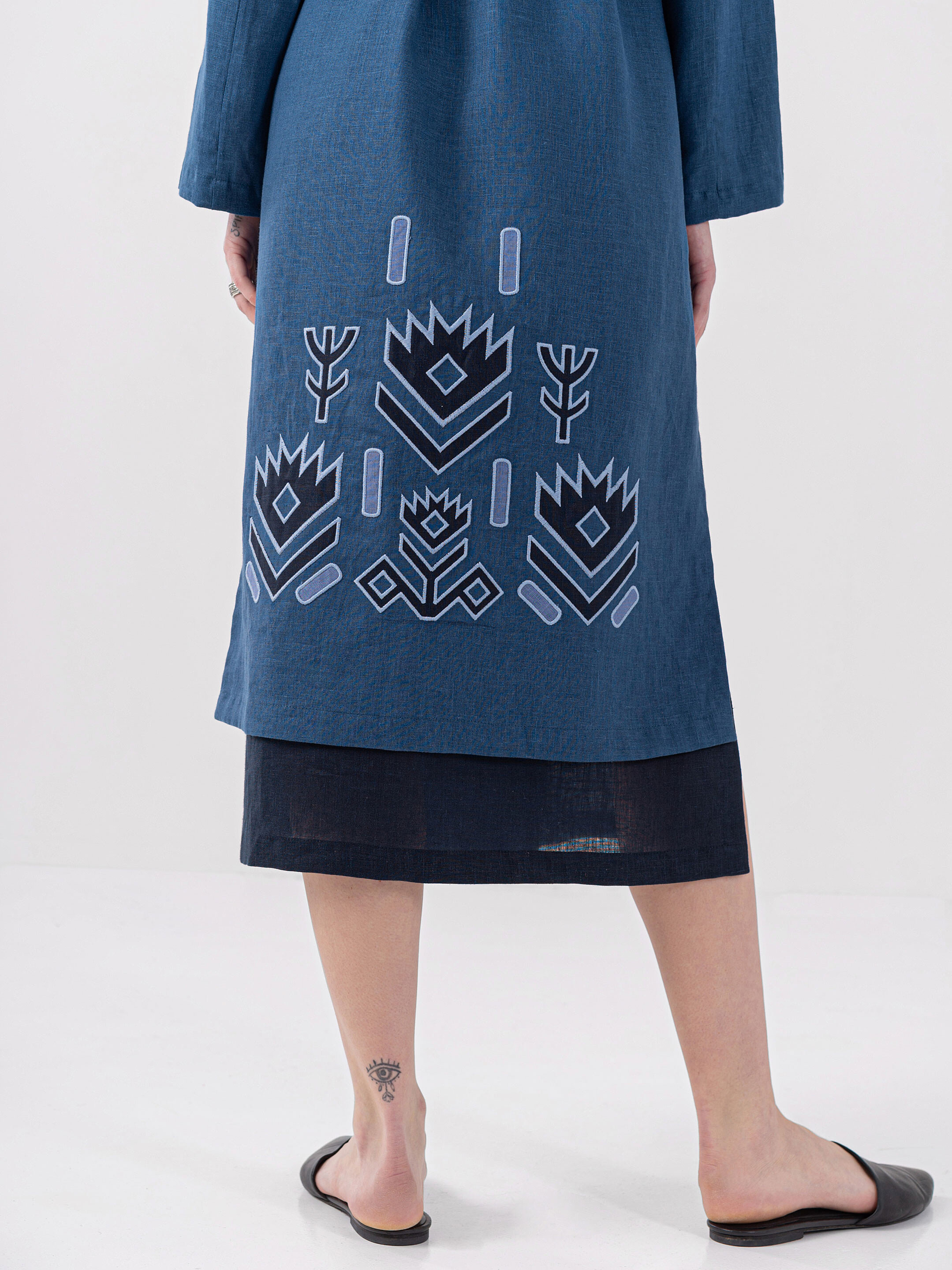 Linen embroidered wrap dress Karpaty fitting