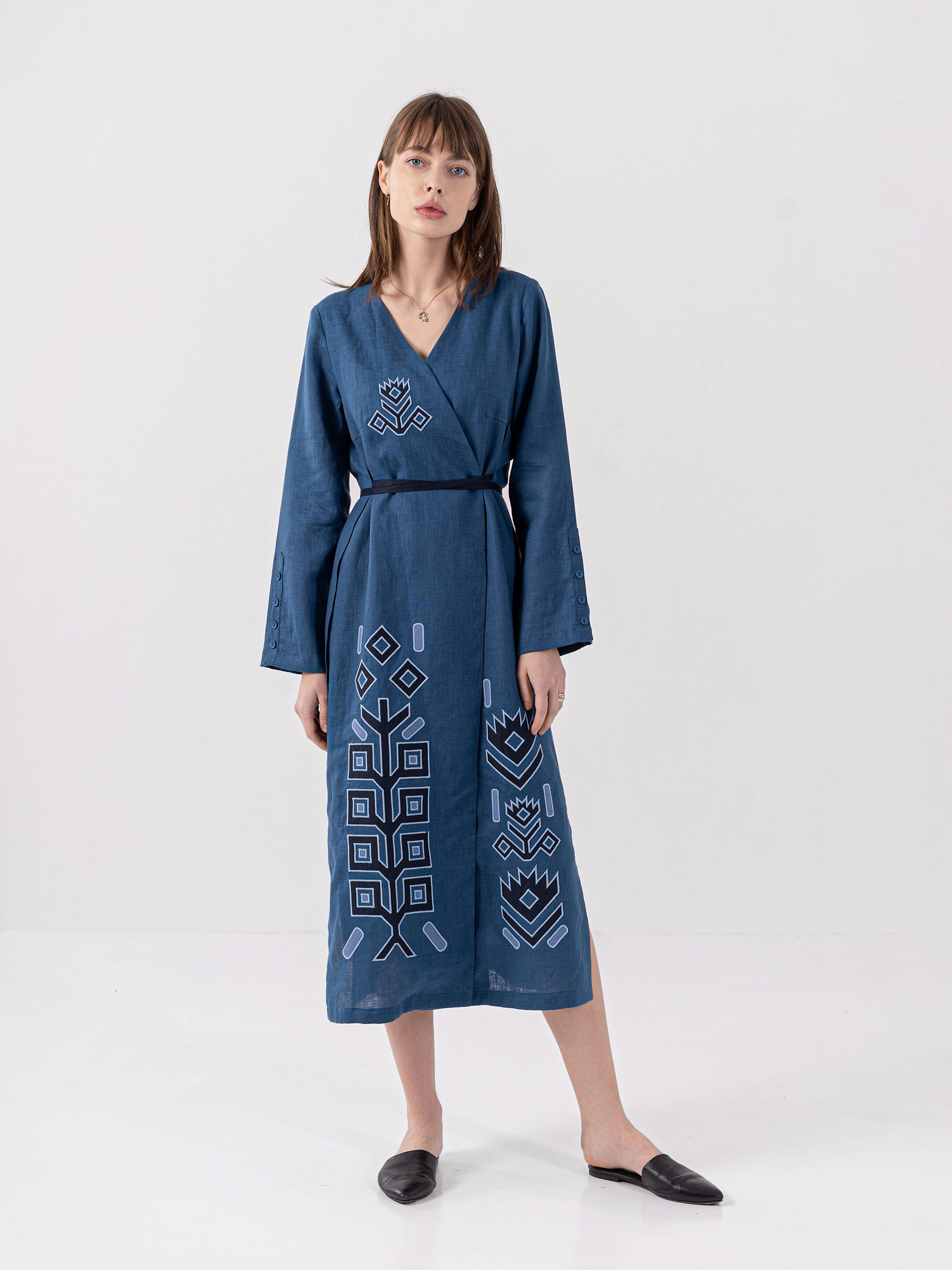 Linen embroidered wrap dress Karpaty Buy