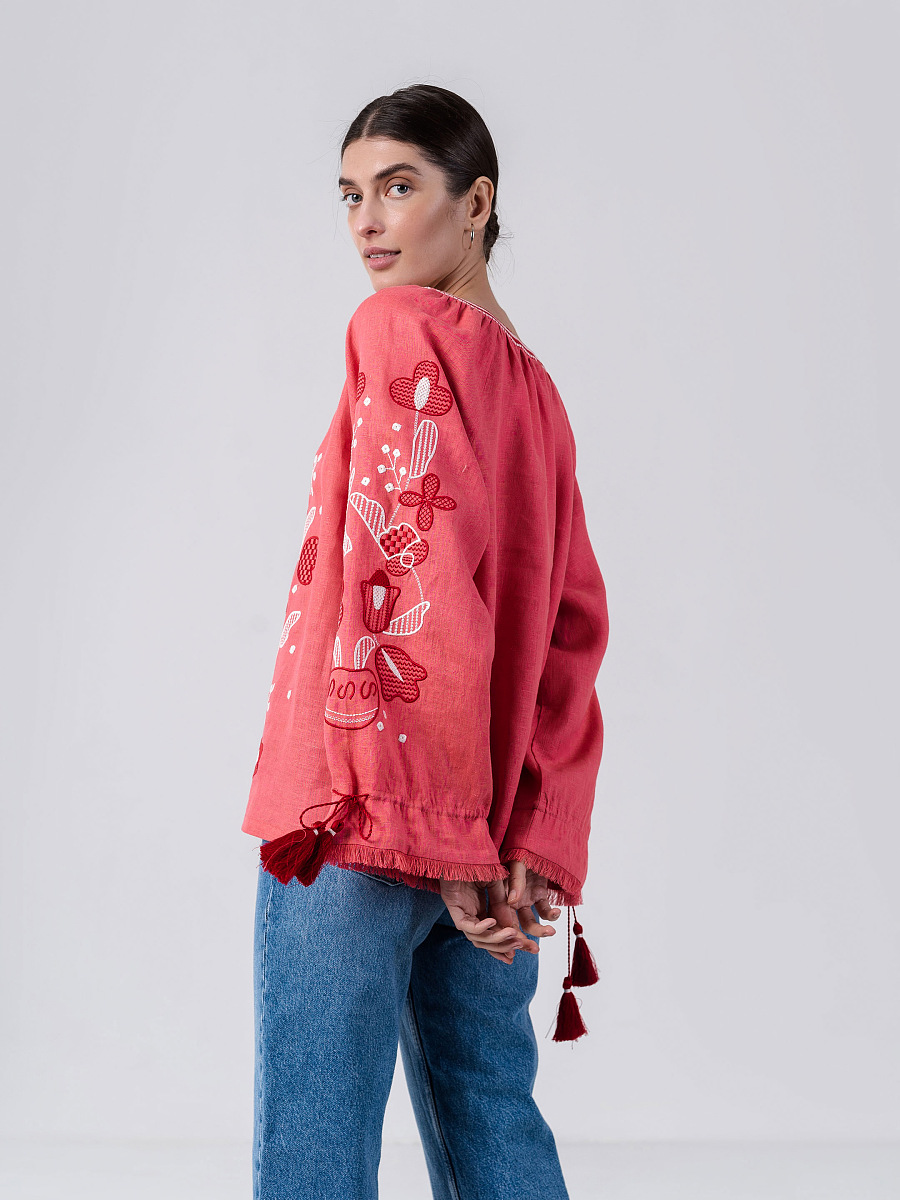 Linen embroidered shirt with floral ornament Pink Harmony [0]