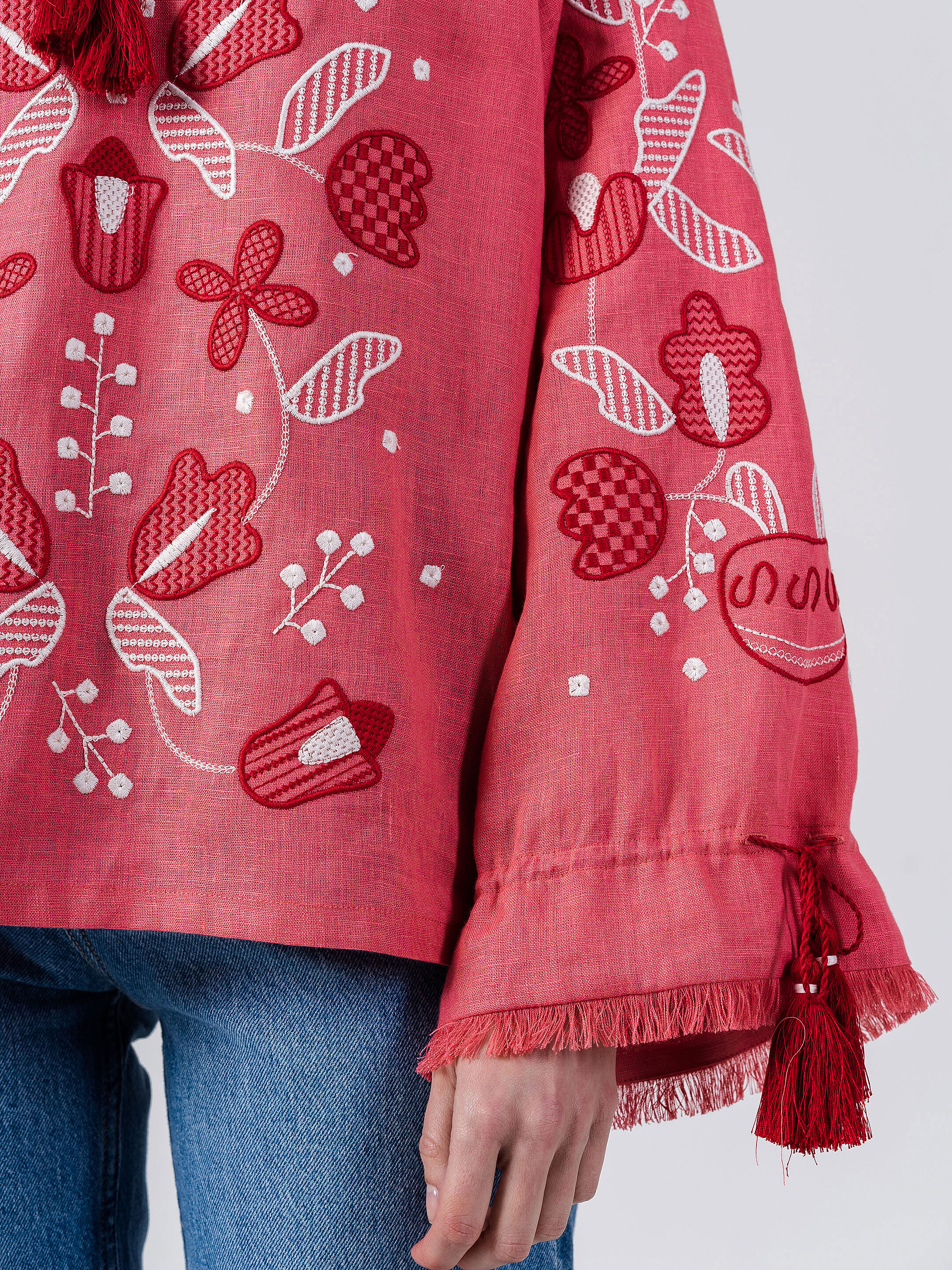 Linen embroidered shirt with floral ornament Pink Harmony in Ukraine