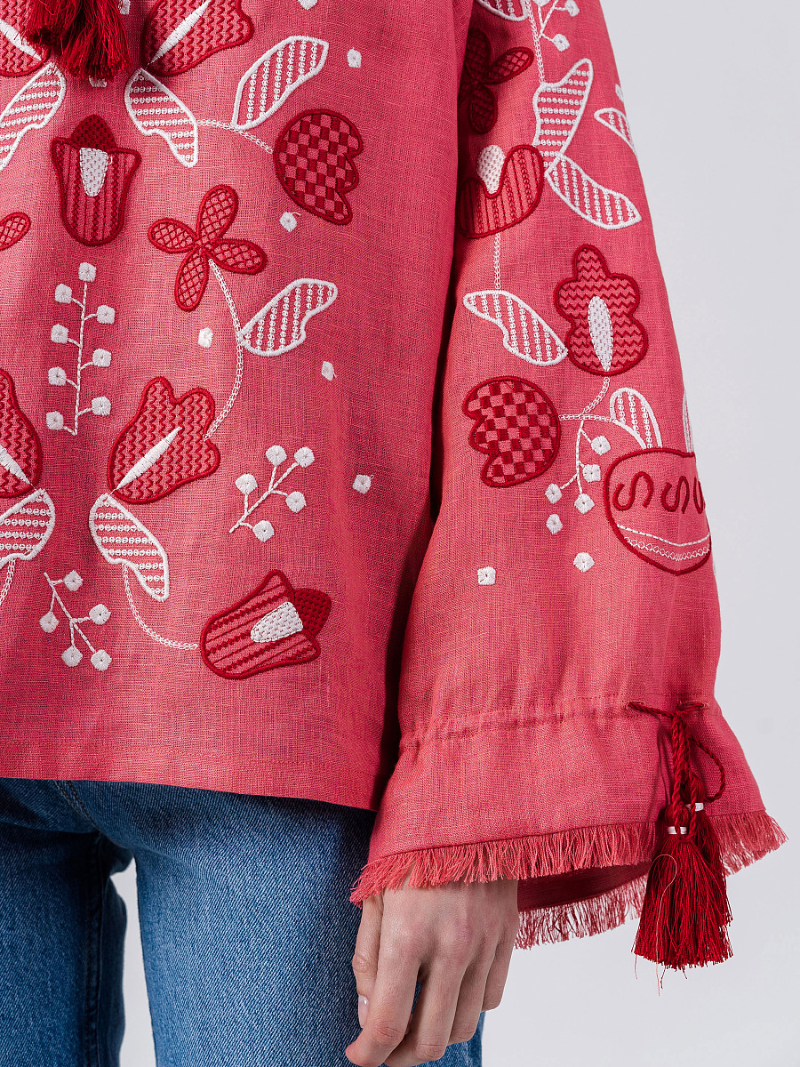 Linen embroidered shirt with floral ornament Pink Harmony [0]
