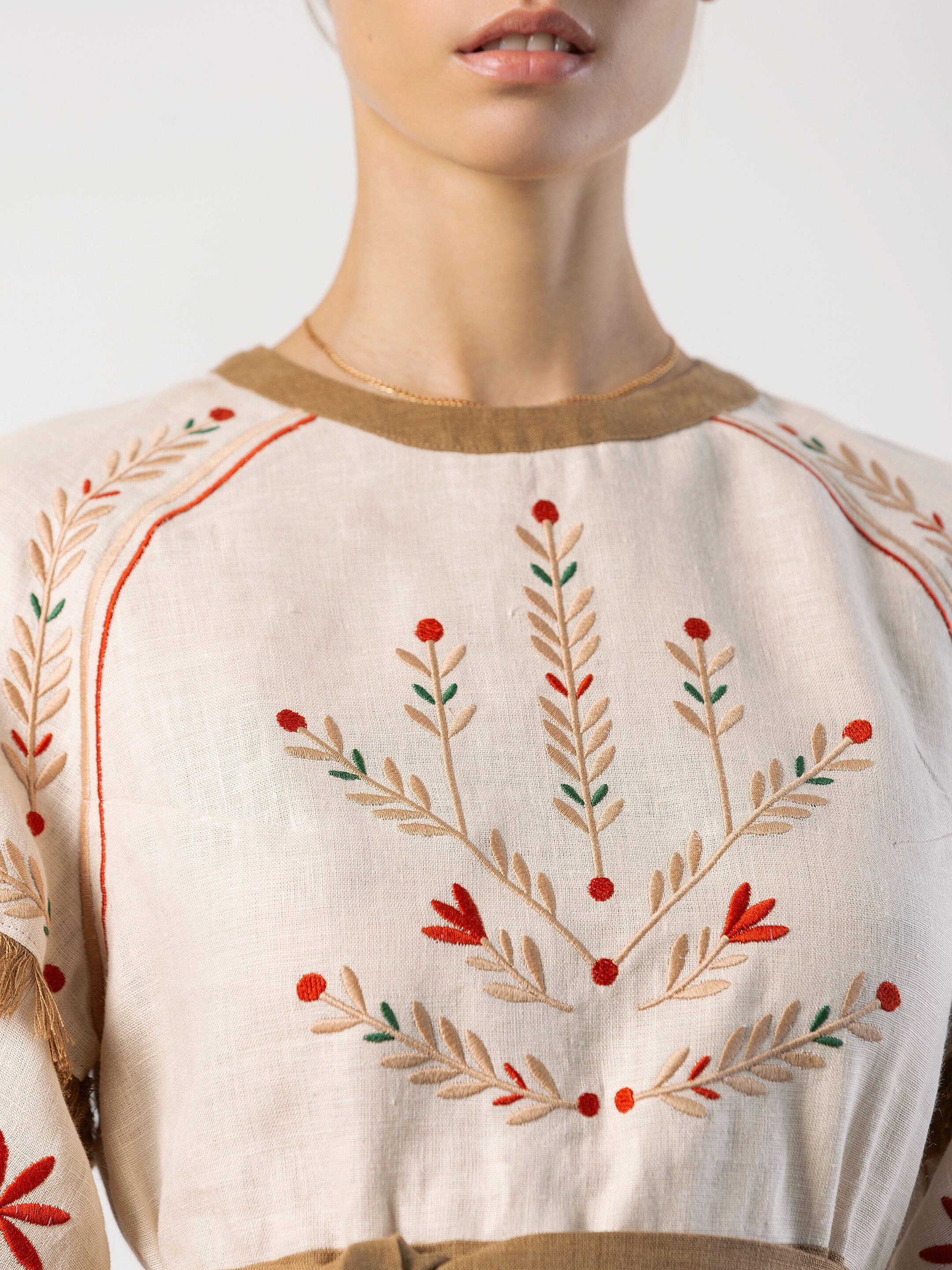 Embroidered beige dress with fringe BELL cheap
