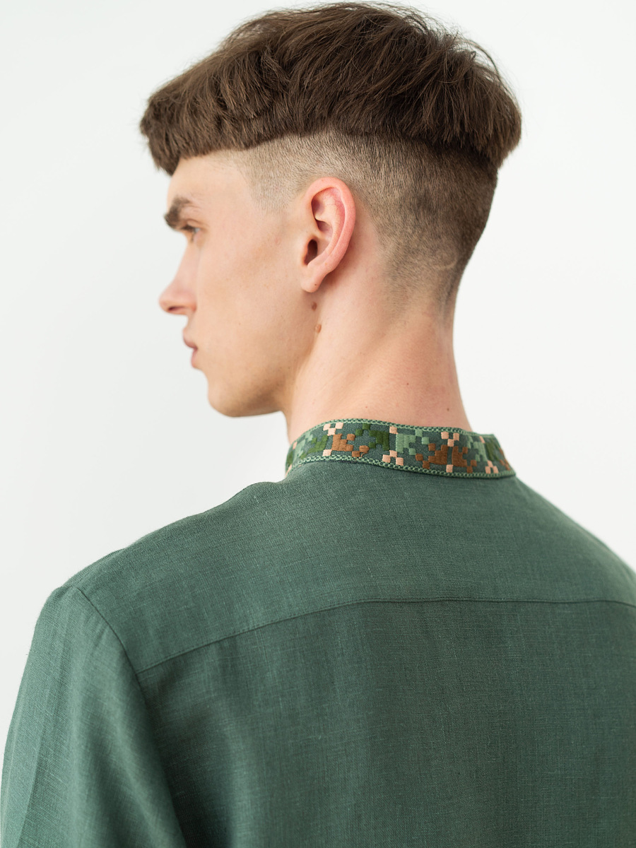 Men's embroidered shirt with pixel ornament of oak leaves Velych [0]