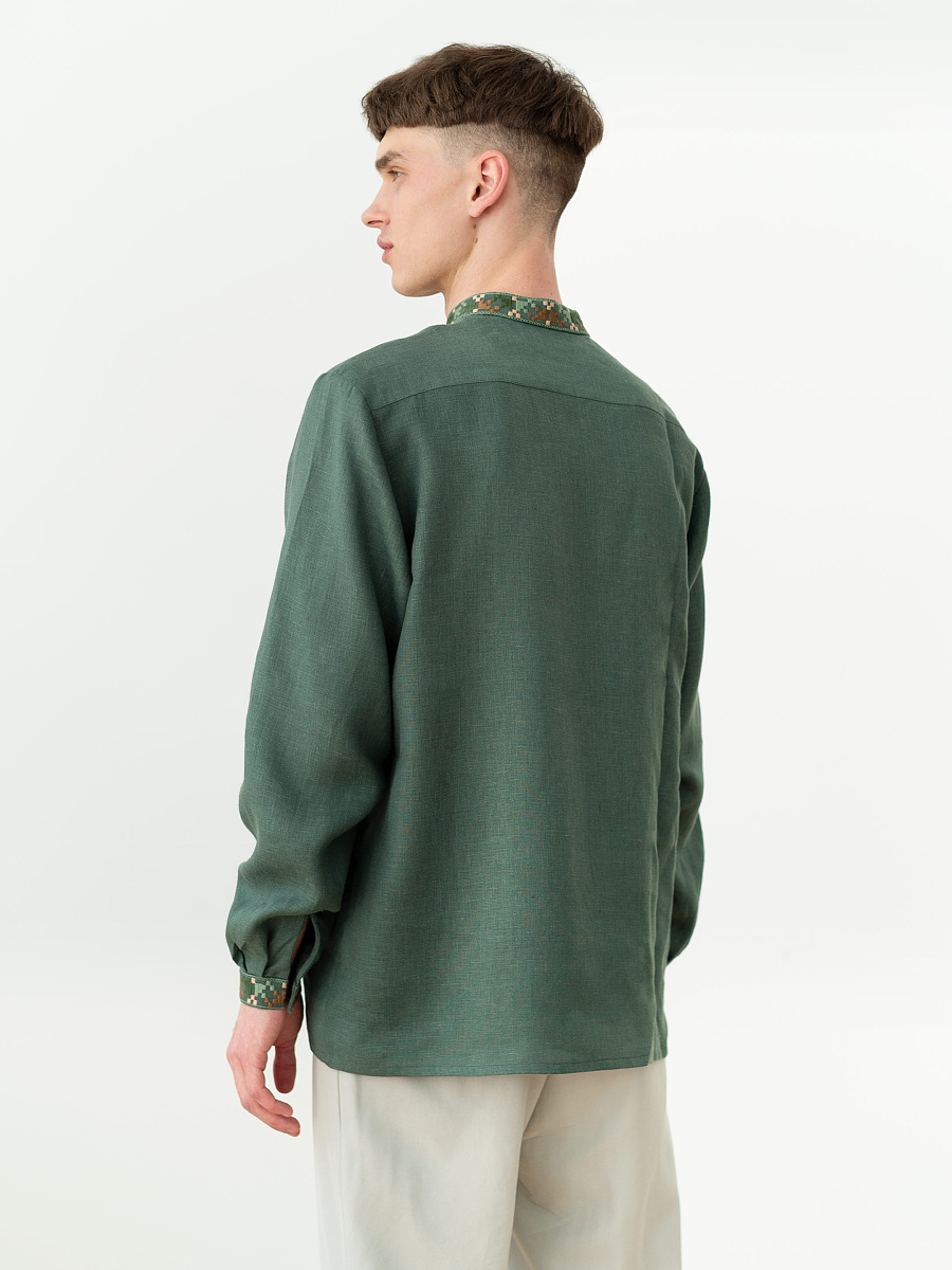 Men's embroidered shirt with pixel ornament of oak leaves Velych [0]