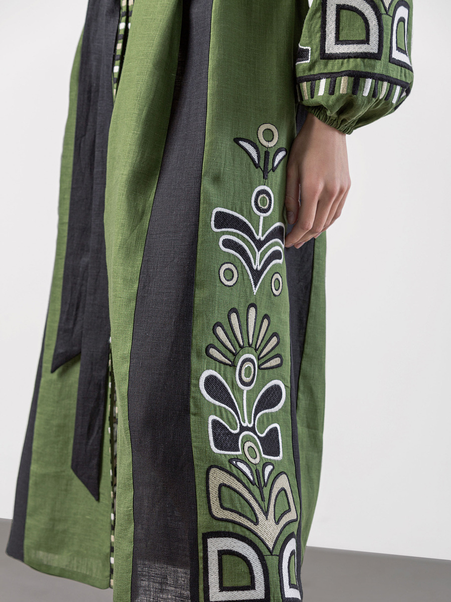 Green dress with black applique and embroidery VILHA [0]