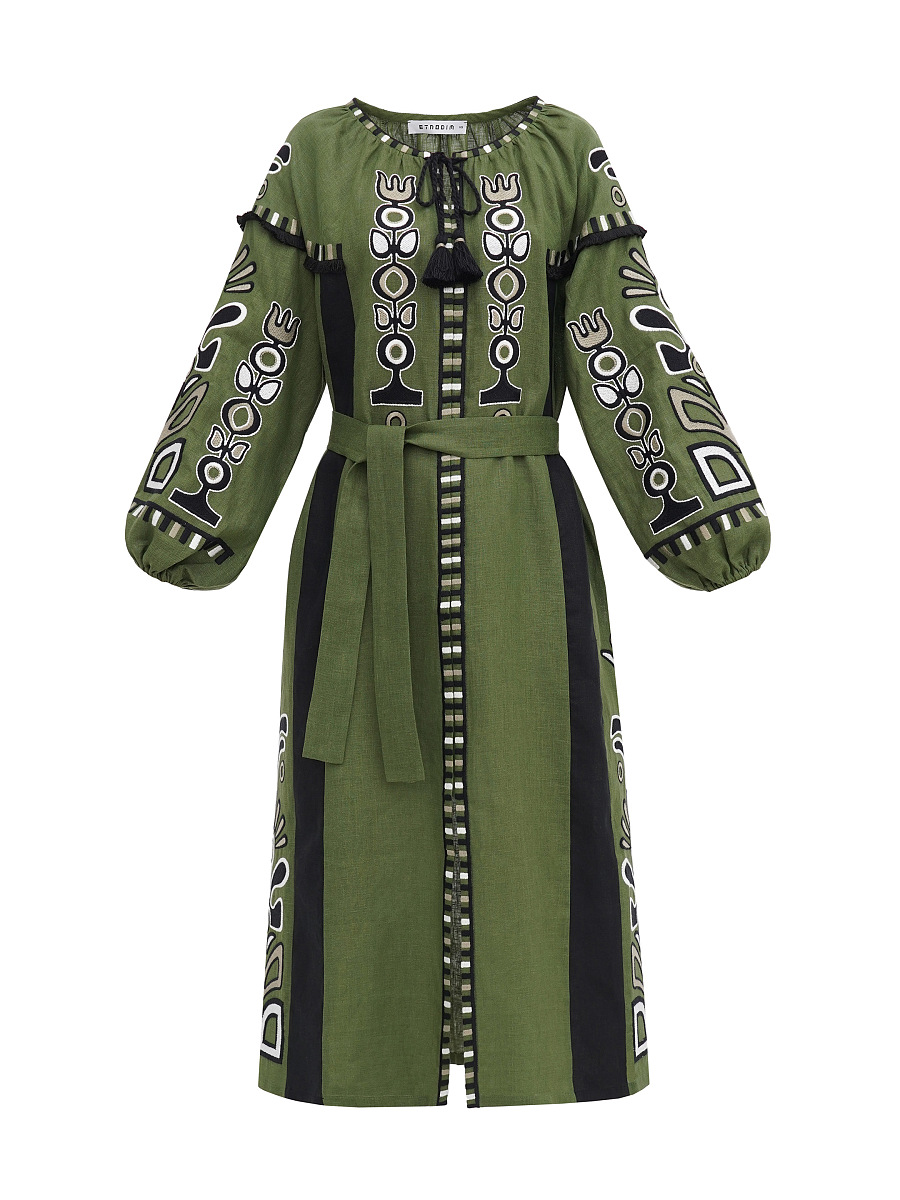 Green dress with black applique and embroidery VILHA [0]