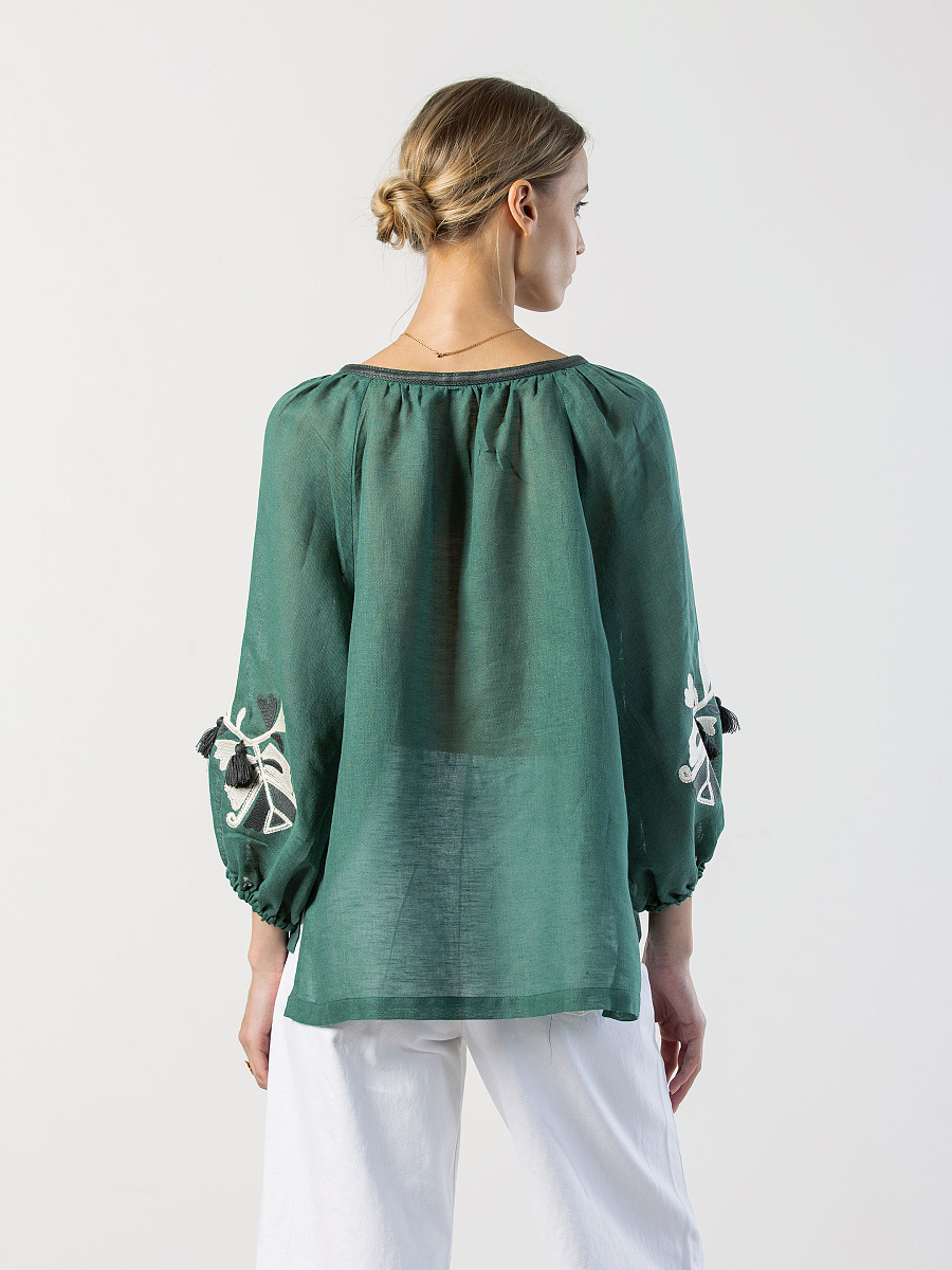 Linen embroidered blouse Green Daisy [0]