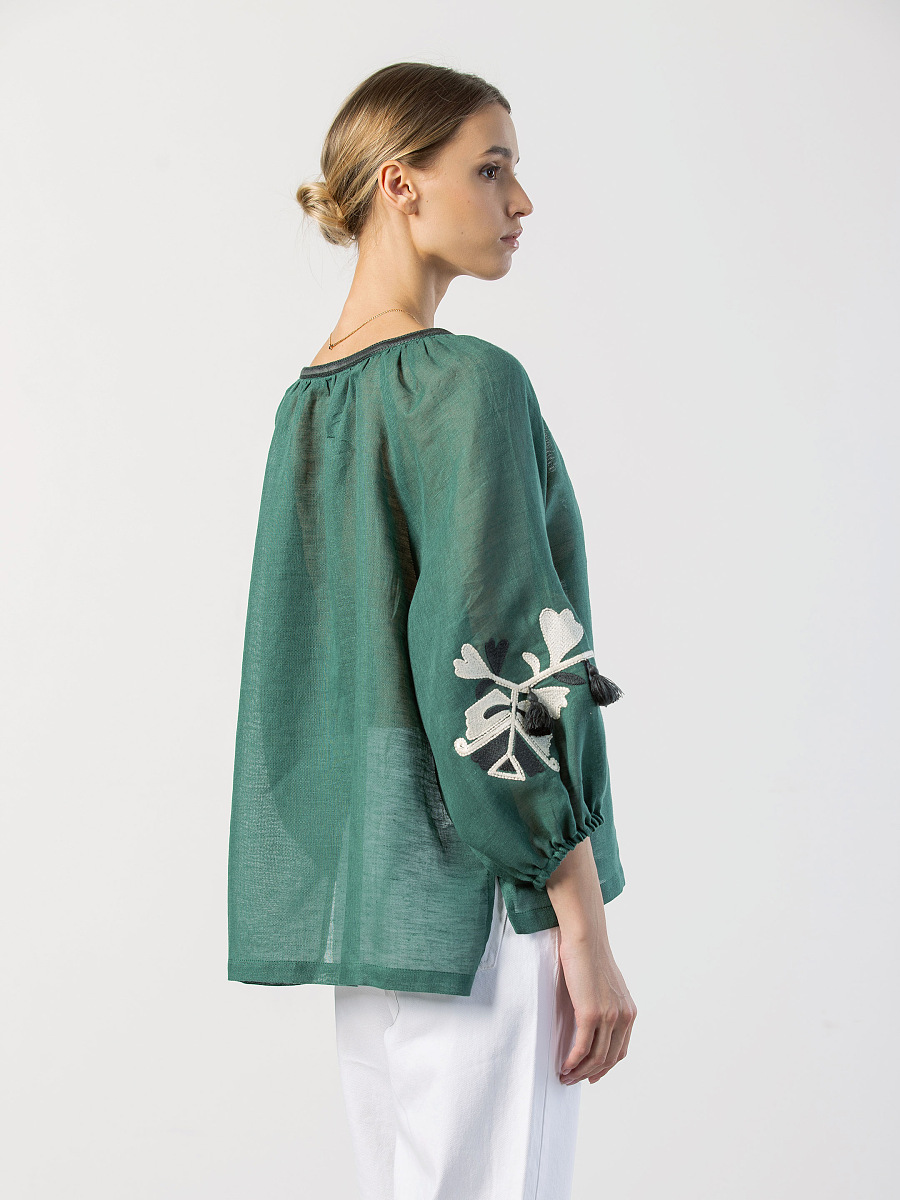 Linen embroidered blouse Green Daisy [0]