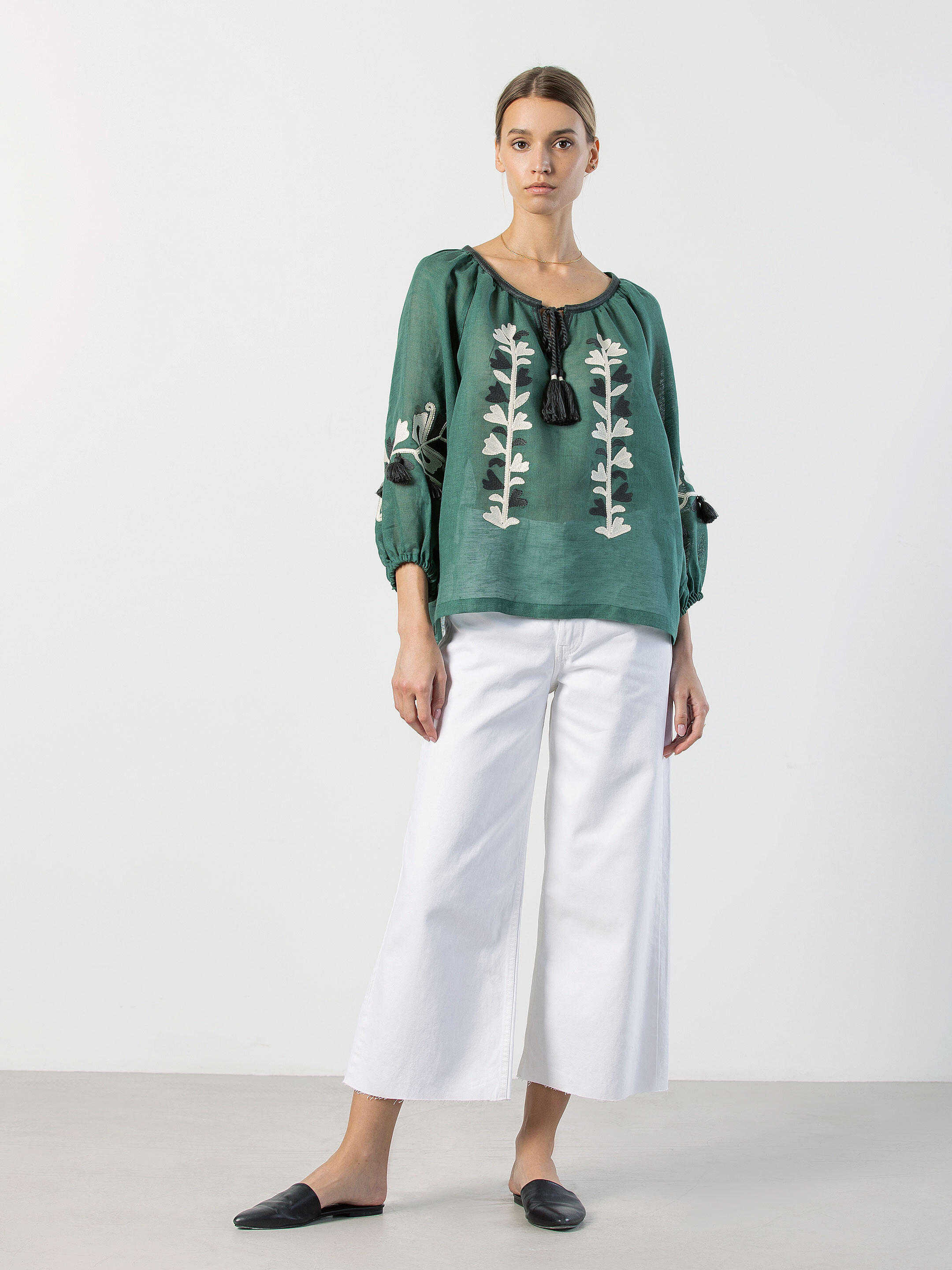 Linen embroidered blouse Green Daisy in Ukraine