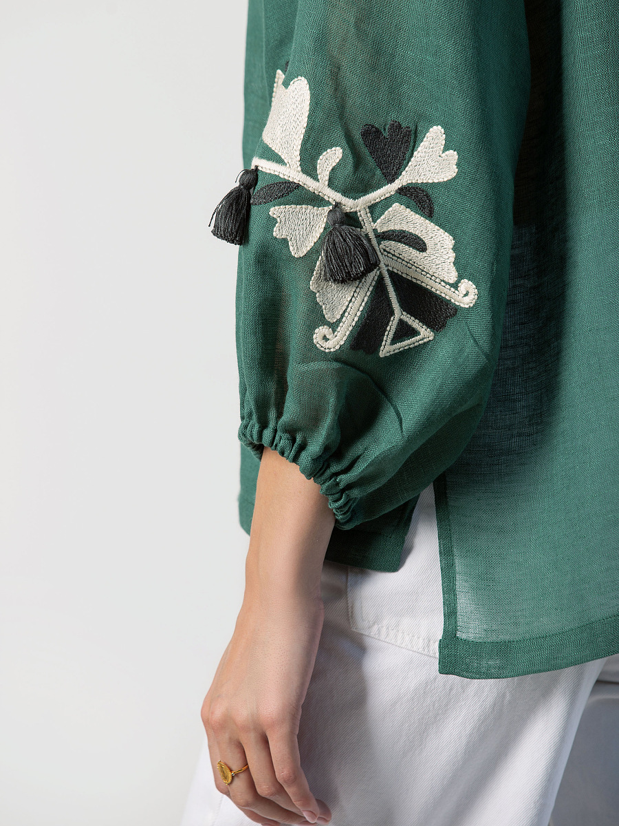 Linen embroidered blouse Green Daisy [0]